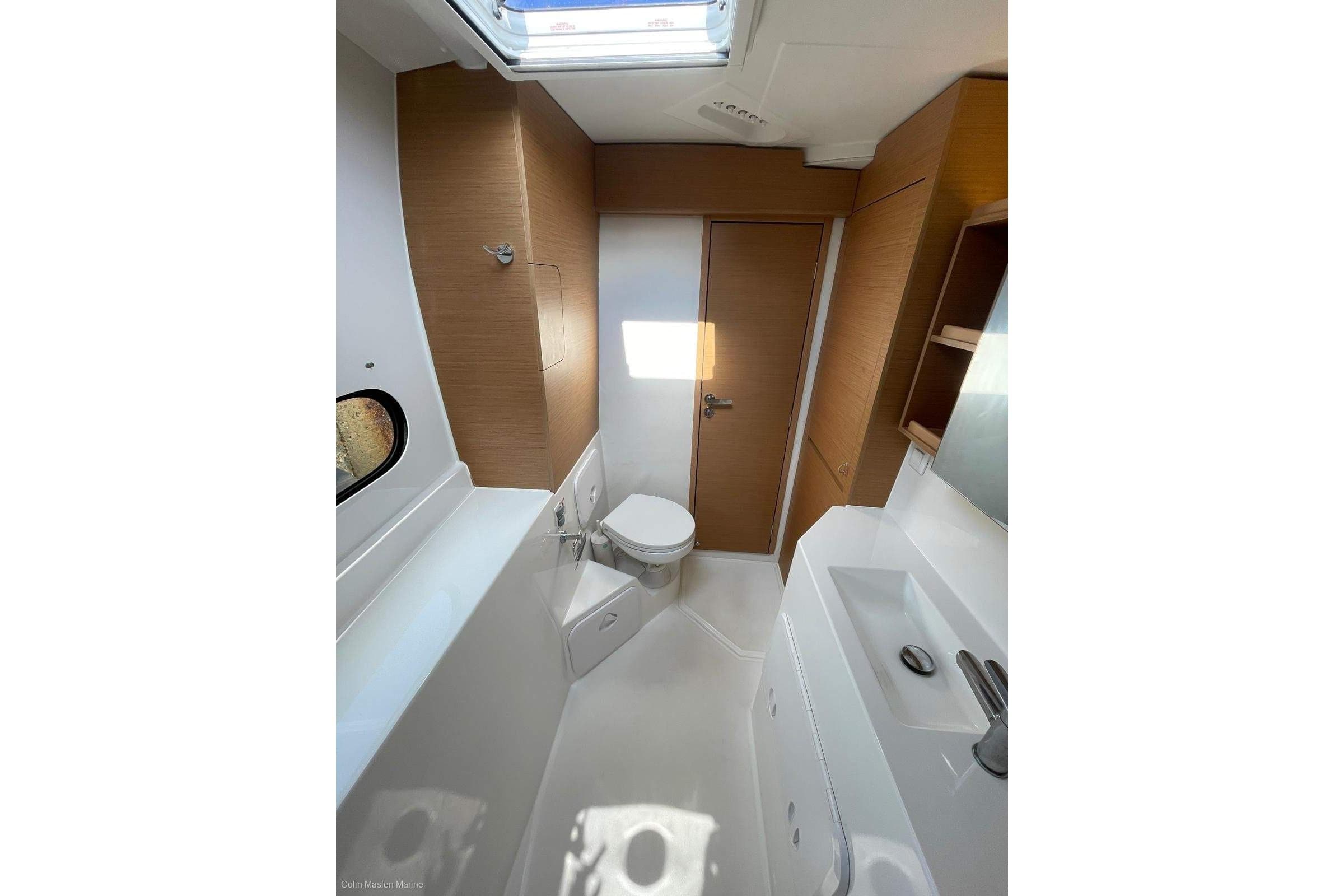 Modern bathroom interior in 2023 Excess 11 yacht, featuring sleek design and natural lighting.