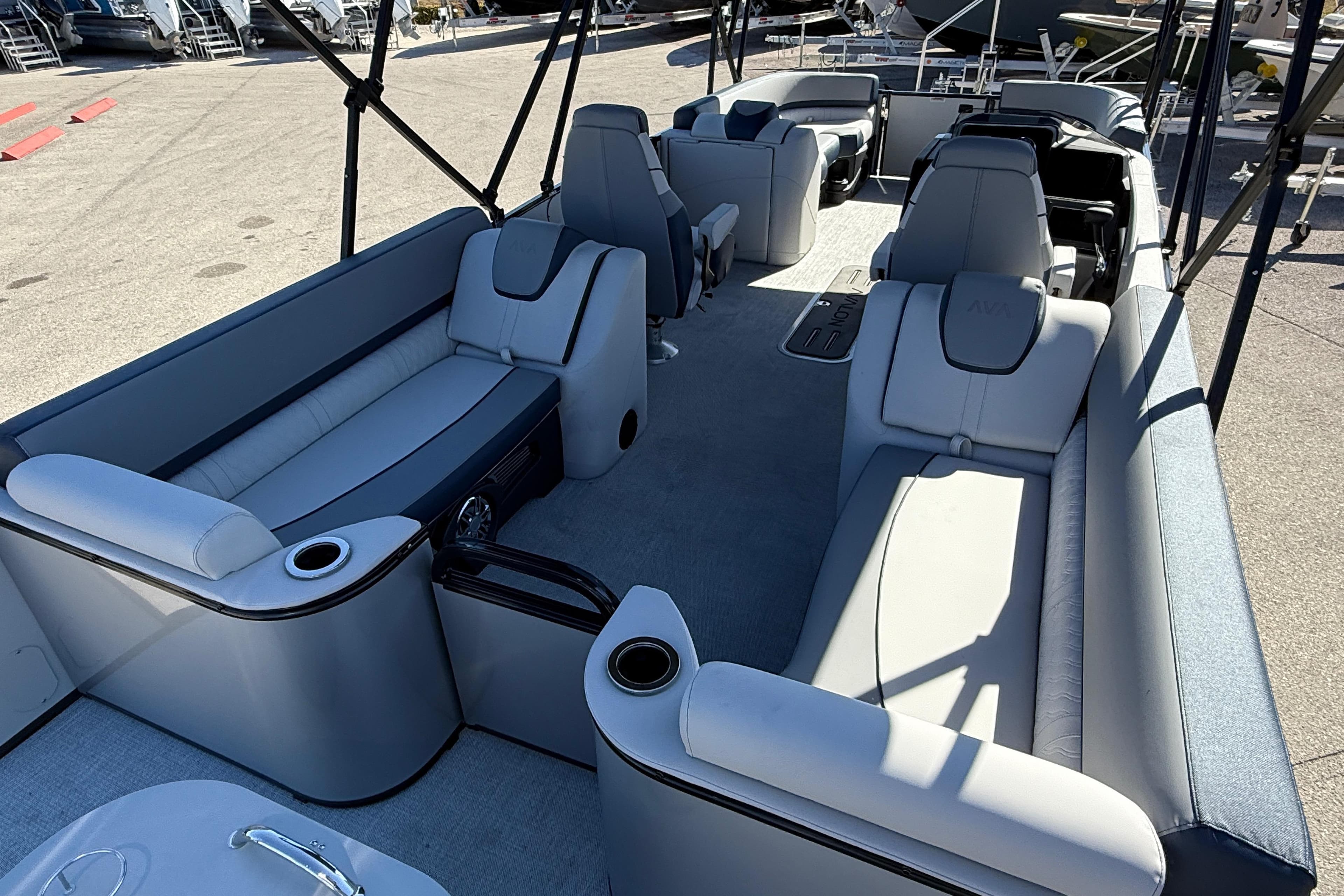 2026 Avalon 2385 Catalina Quad Lounger, Tri Toon High Performance boat interior with luxurious seating.