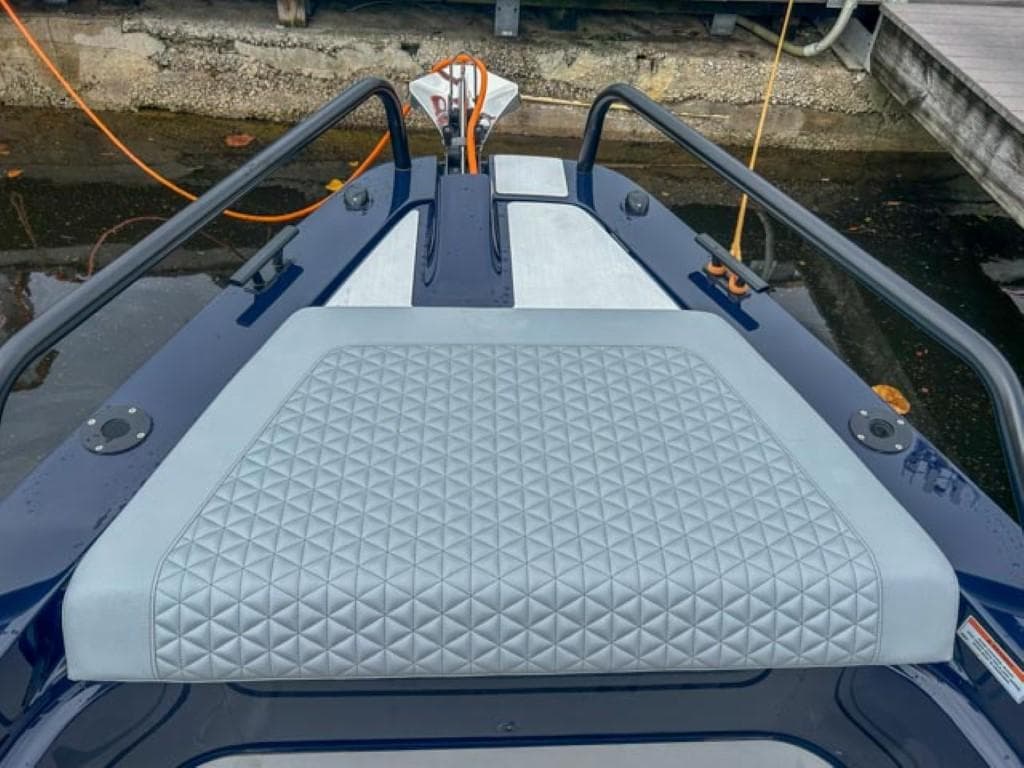 2024 BRABUS Shadow 1000 ST boat with diamond-stitched seating at the bow.