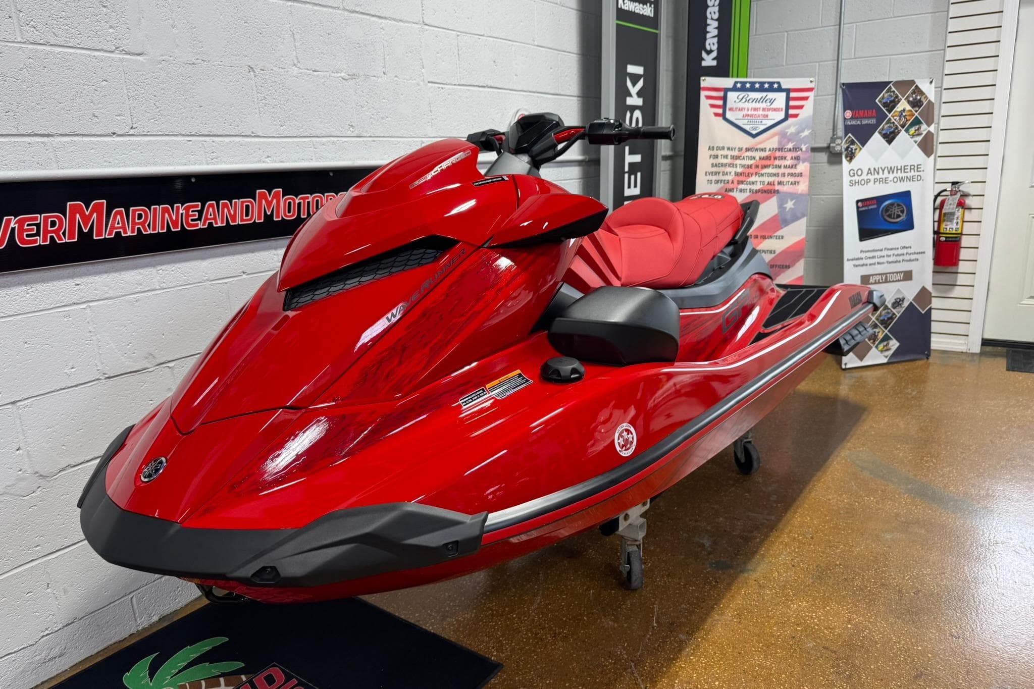 2026 Yamaha WaveRunner GP SVHO in vibrant red, displayed indoors.