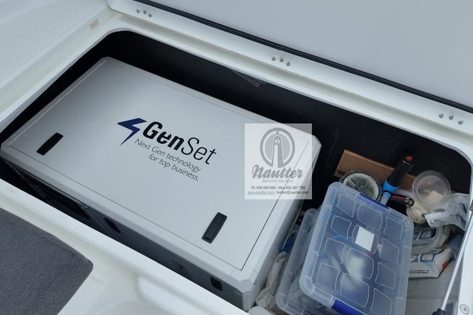 Storage compartment of 2023 Lagoon 46 with GenSet generator and tools.