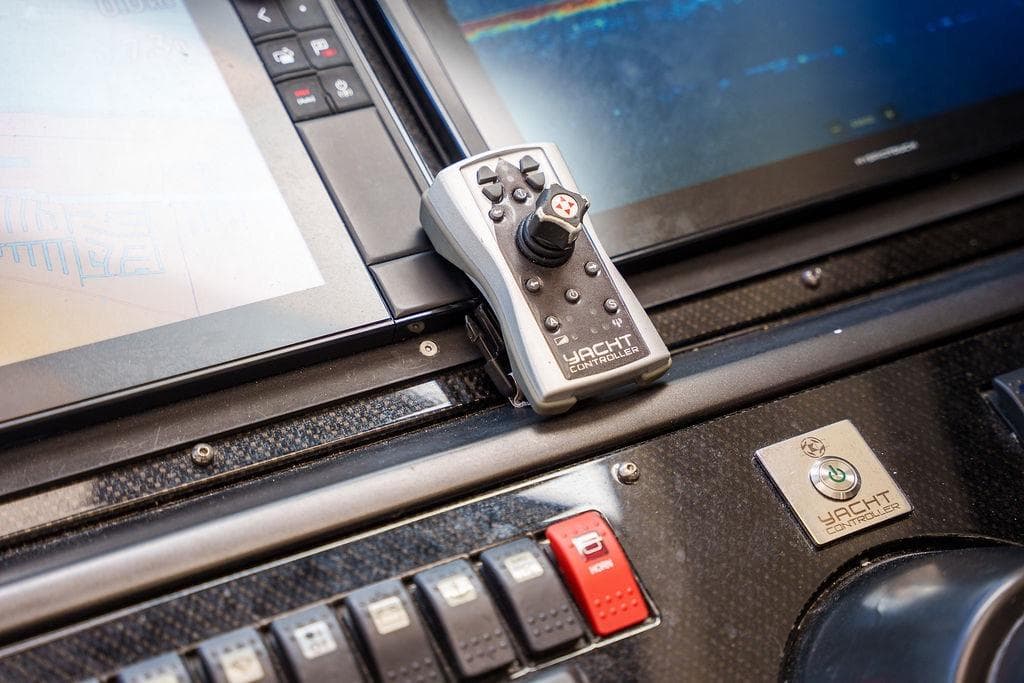Control panel of a 2013 Sunseeker Portafino yacht with yacht controller.