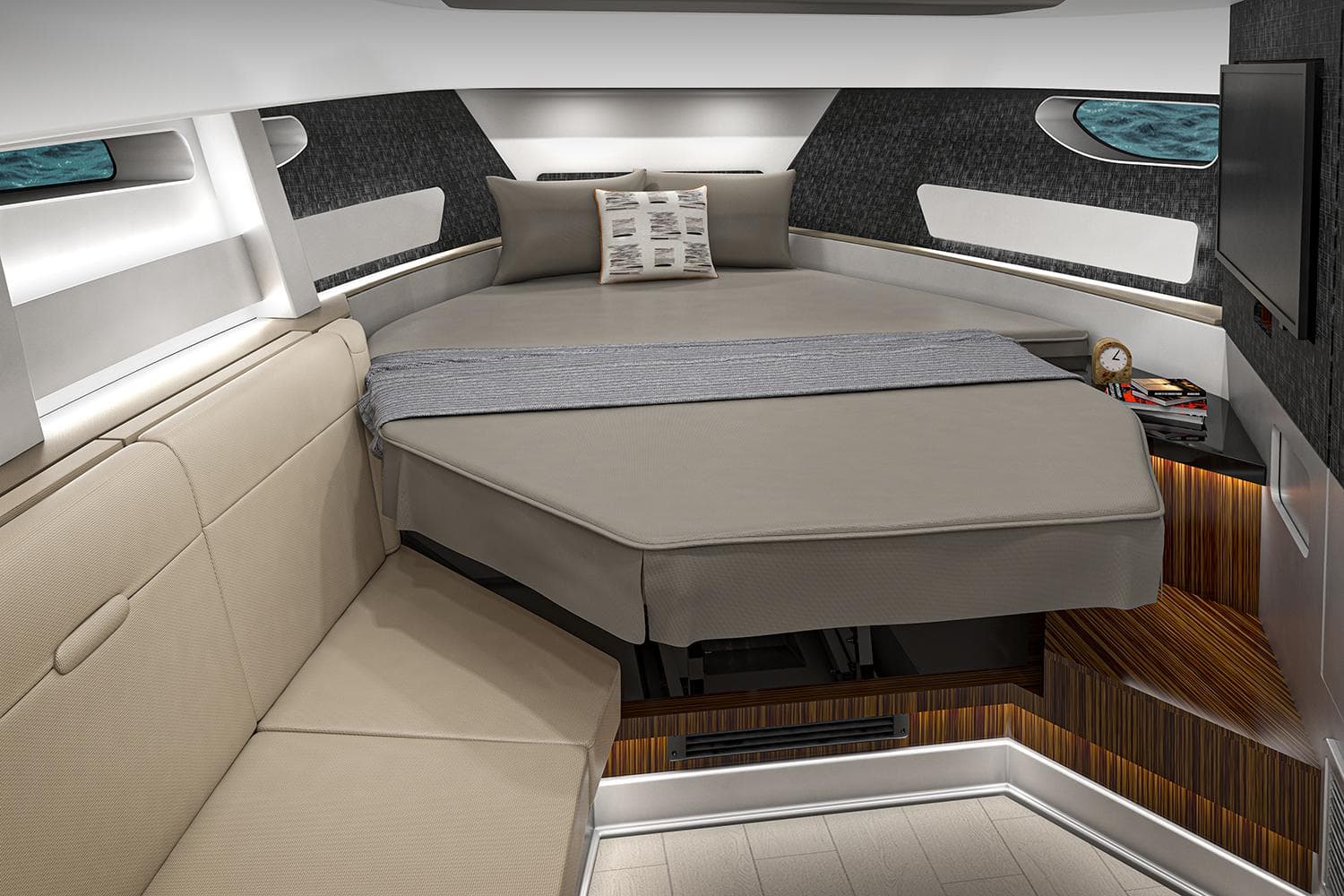 Manufacturer Provided Image: Luxurious interior cabin of 2023 Sea Ray Sundancer 370 OB with modern furnishings.