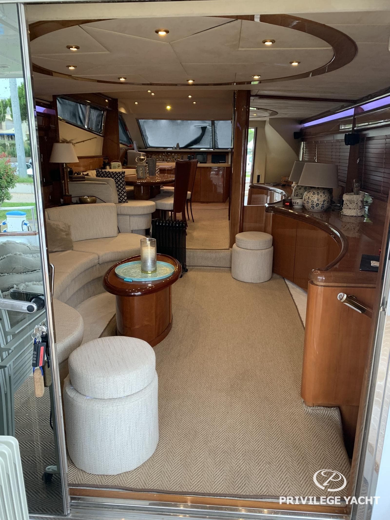 Luxurious interior of a 1993 Raffaelli AMC22 yacht with elegant seating and modern decor.
