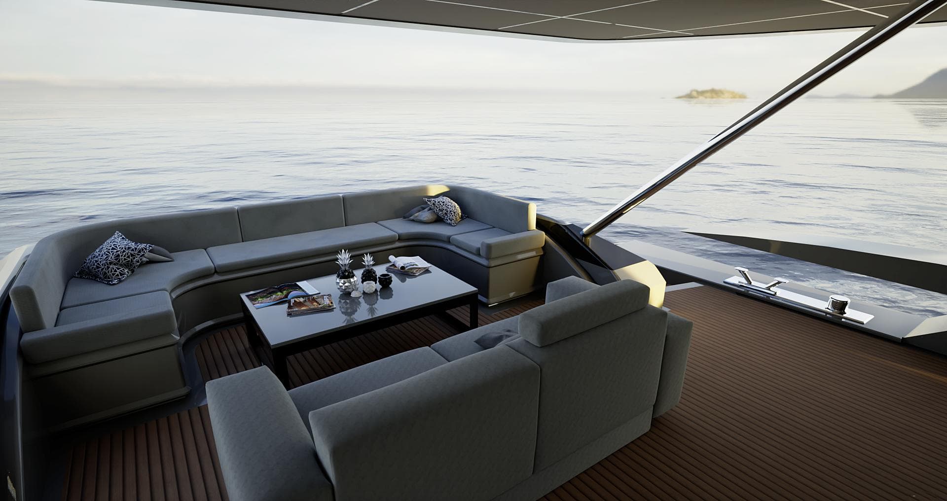 Luxurious lounge area on the Naval Yachts LXT140, year 2027.