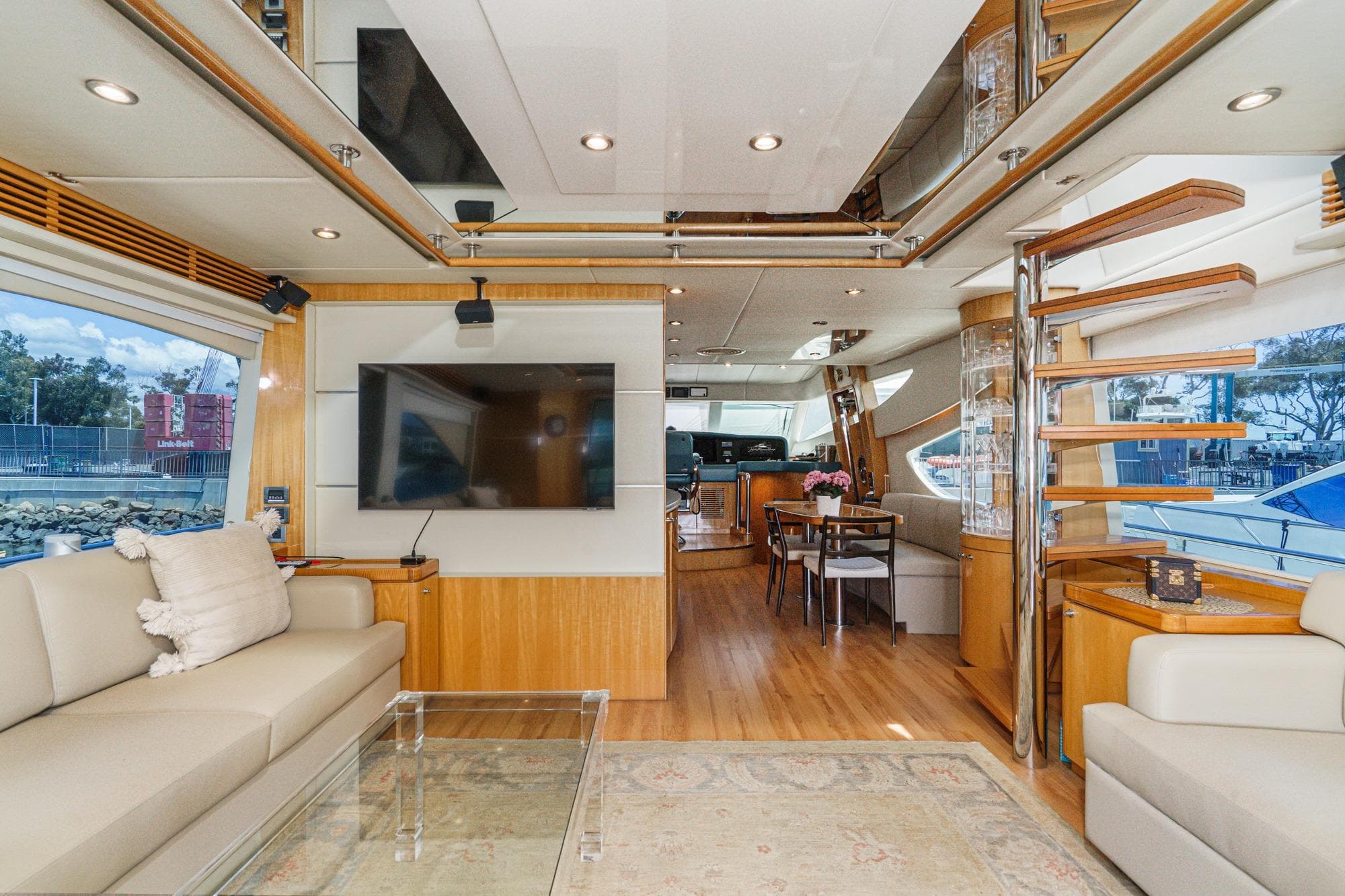 Luxurious interior of 2008 Mystica 82 yacht with modern furnishings and elegant design.