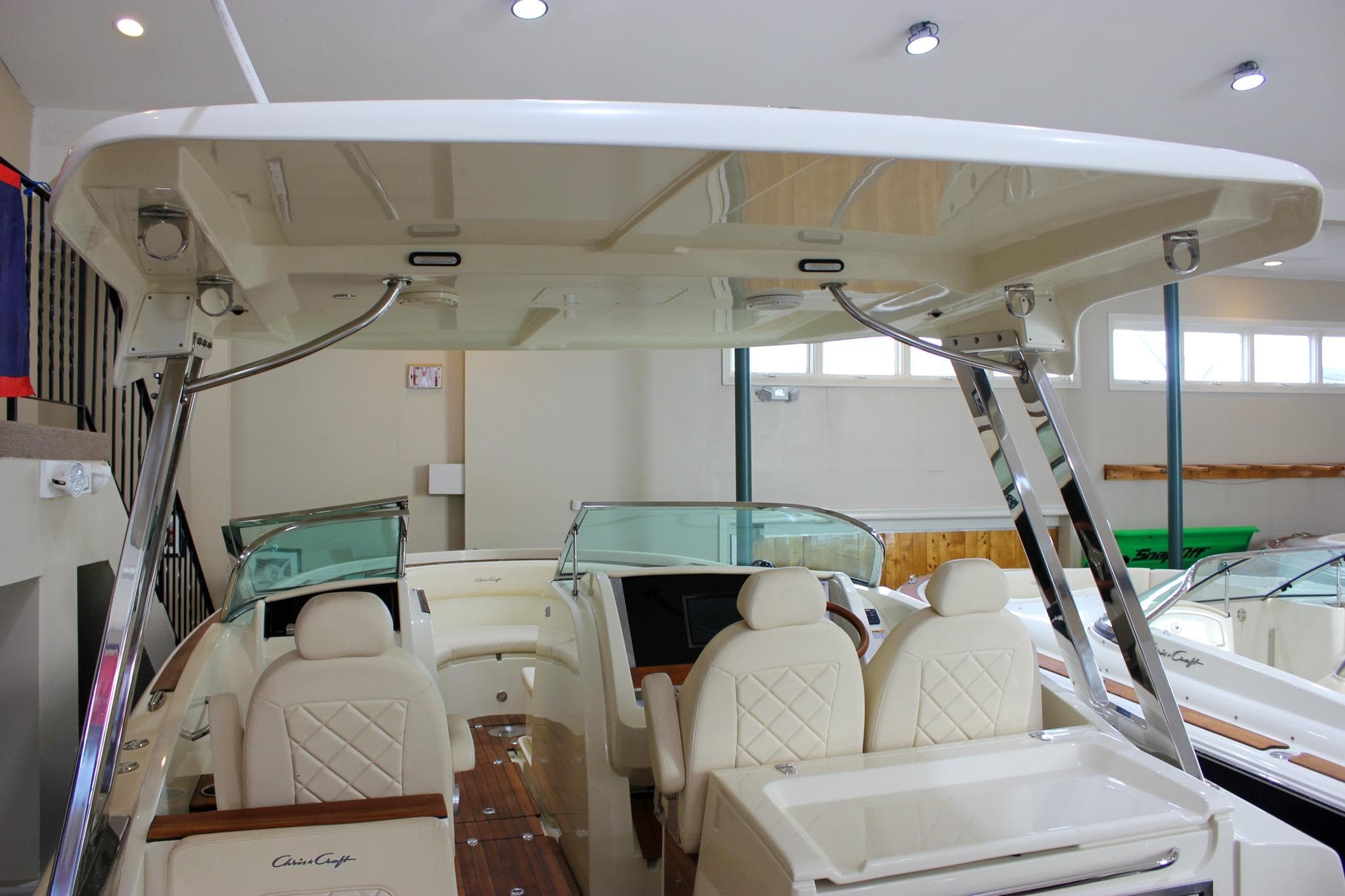 2018 Chris-Craft Calypso 30 boat interior with elegant seating and modern design.