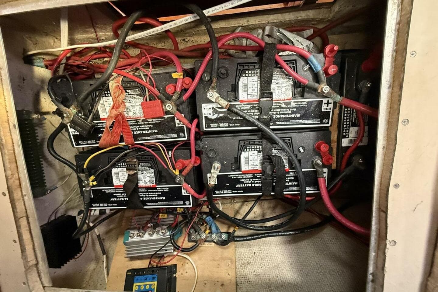 Electrical system with multiple batteries in a 1979 Capital Newport 41S sailboat.