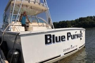 2008 Albemarle 360 Express Fisherman boat named "Blue Pursuit" docked at Dover Point.