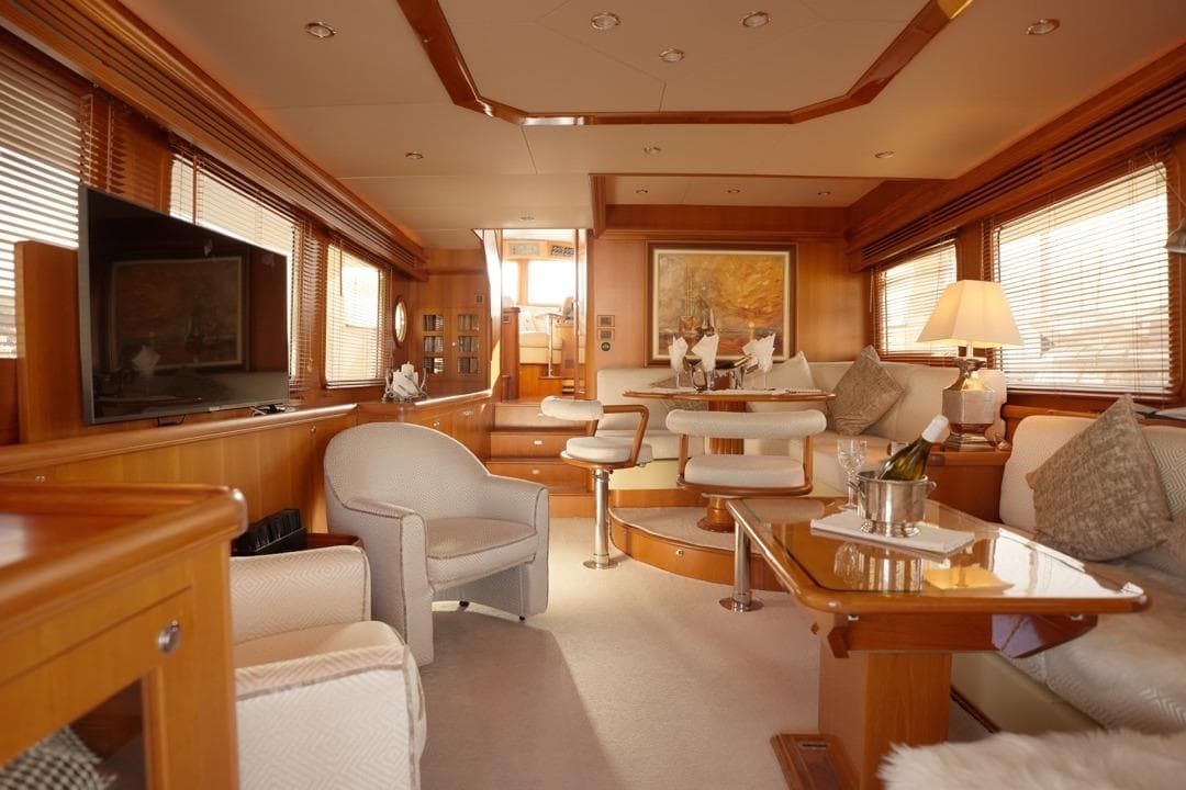 Luxurious interior of 2010 Selene 60 Ocean Trawler yacht with elegant furnishings and decor.