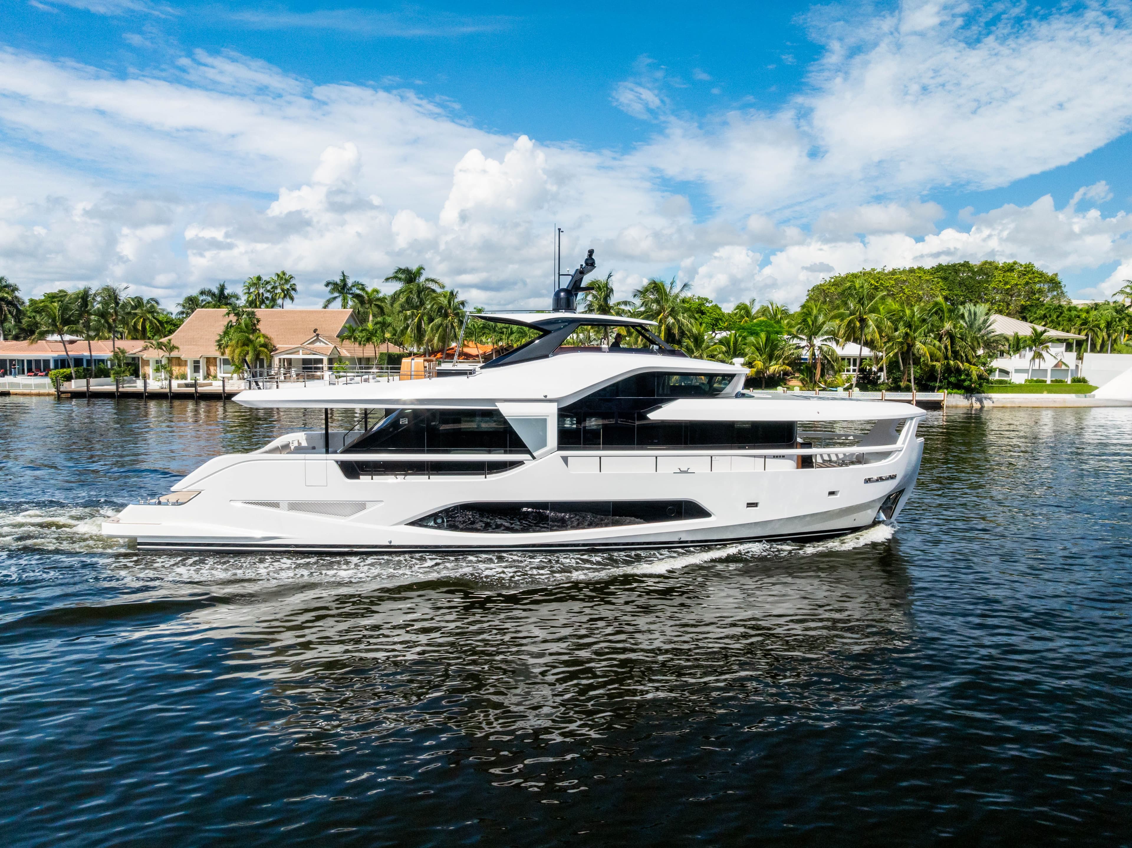 Ferretti Yachts Infynito 80, 2025, cruising on calm waters, sunny day.