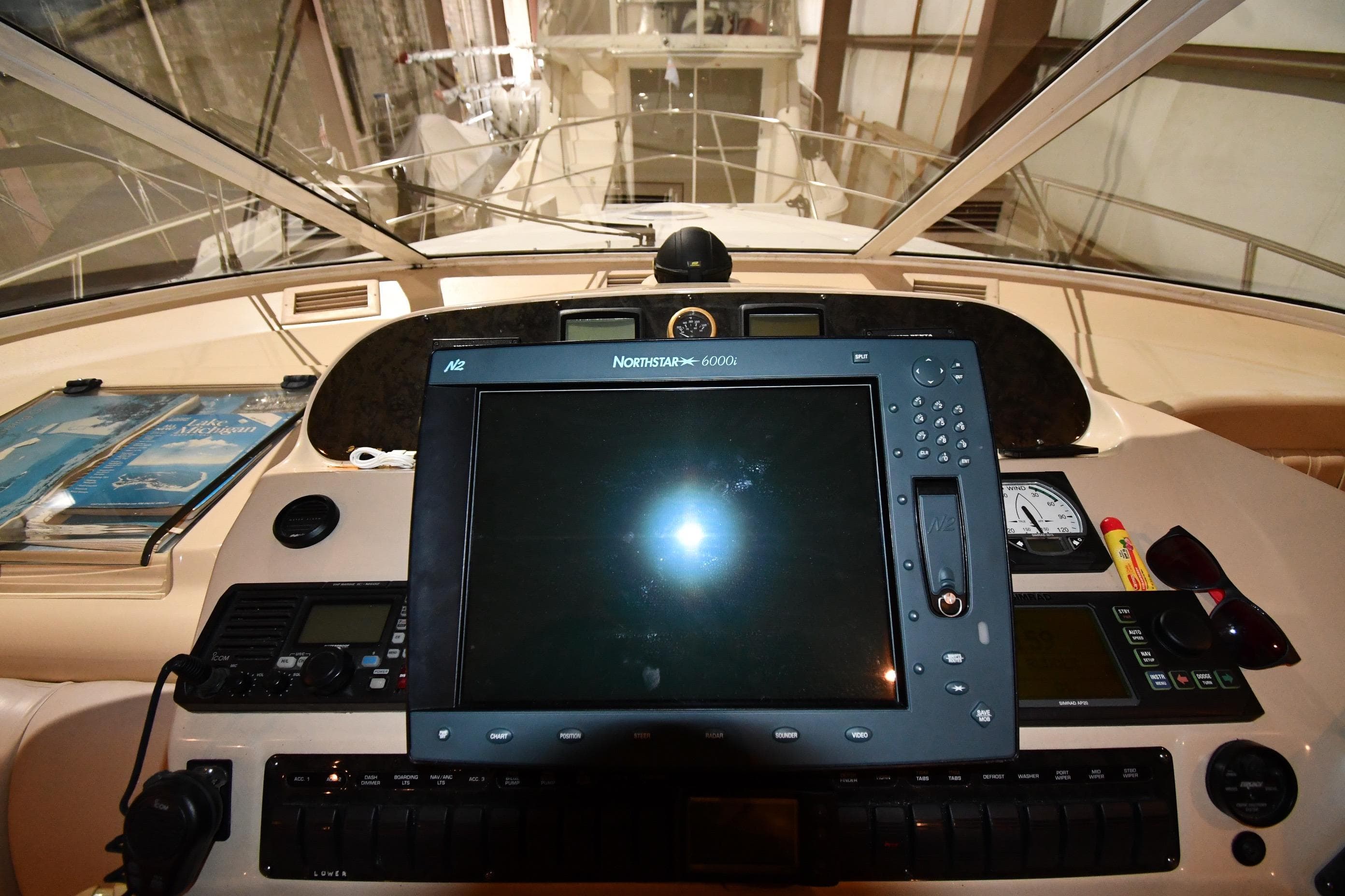 Dashboard of a 2003 Cruisers Yachts 5000 Sedan Sport with navigation equipment.