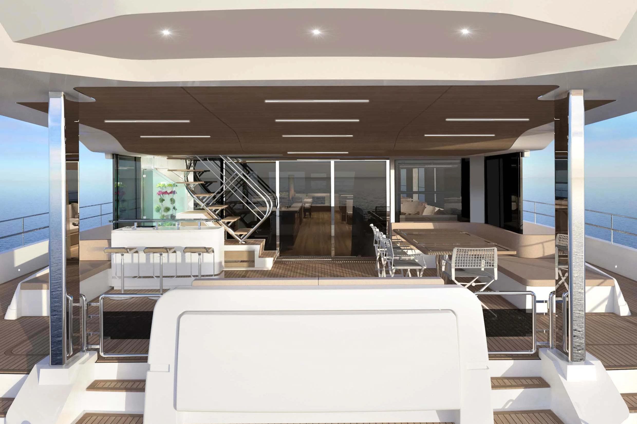 Luxurious 2026 Silent 80 yacht interior with modern design and spacious seating area.