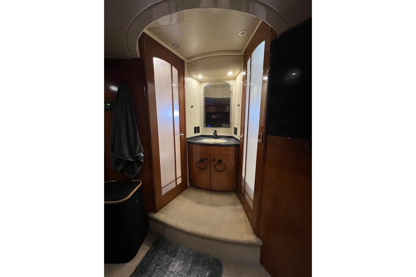 Luxurious bathroom interior of 2000 Carver 530 Voyager Pilothouse yacht.