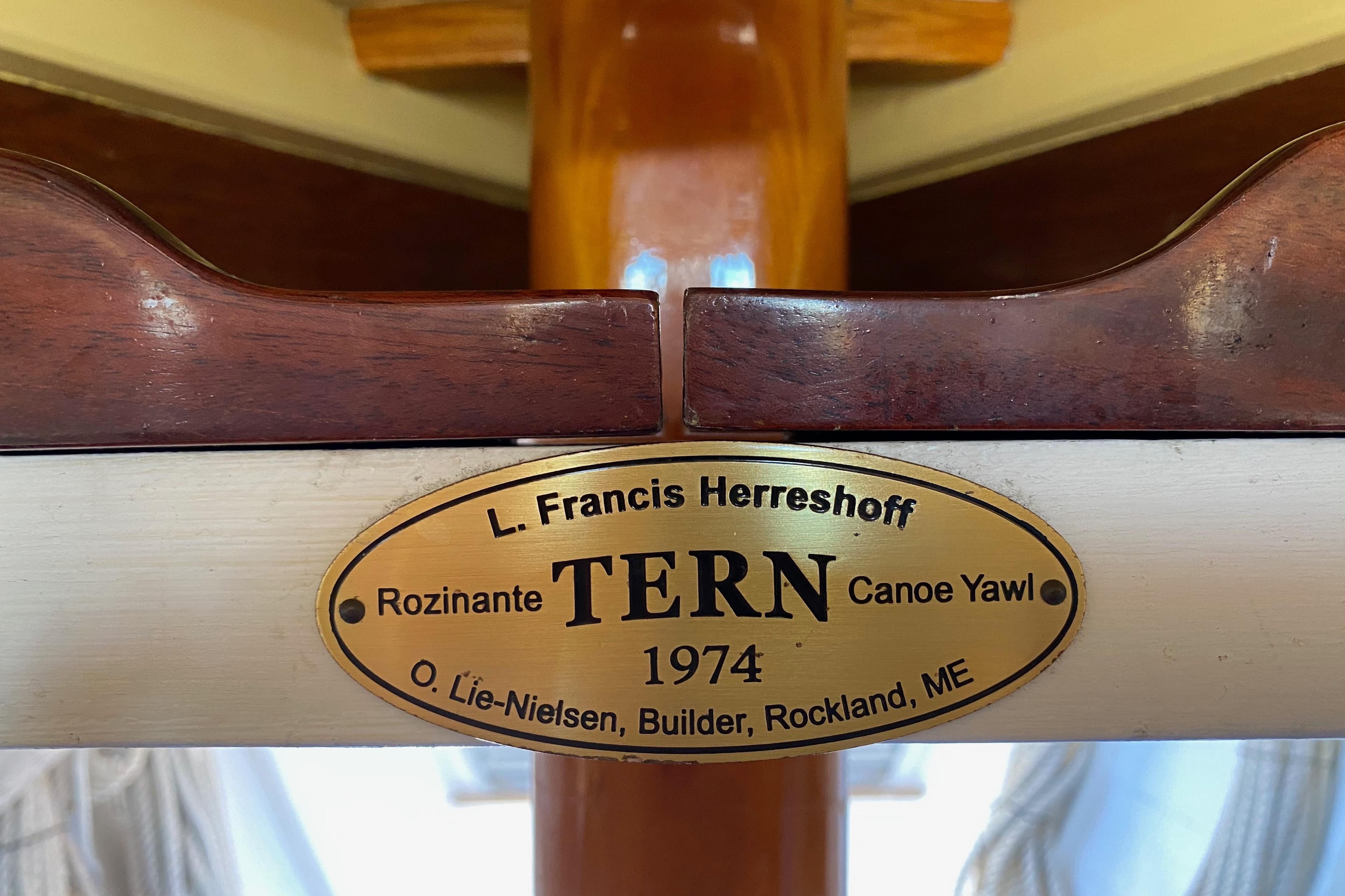 Plaque on 1974 Herreshoff Rozinante canoe yawl, built by O. Lie-Nielsen, Rockland, ME.