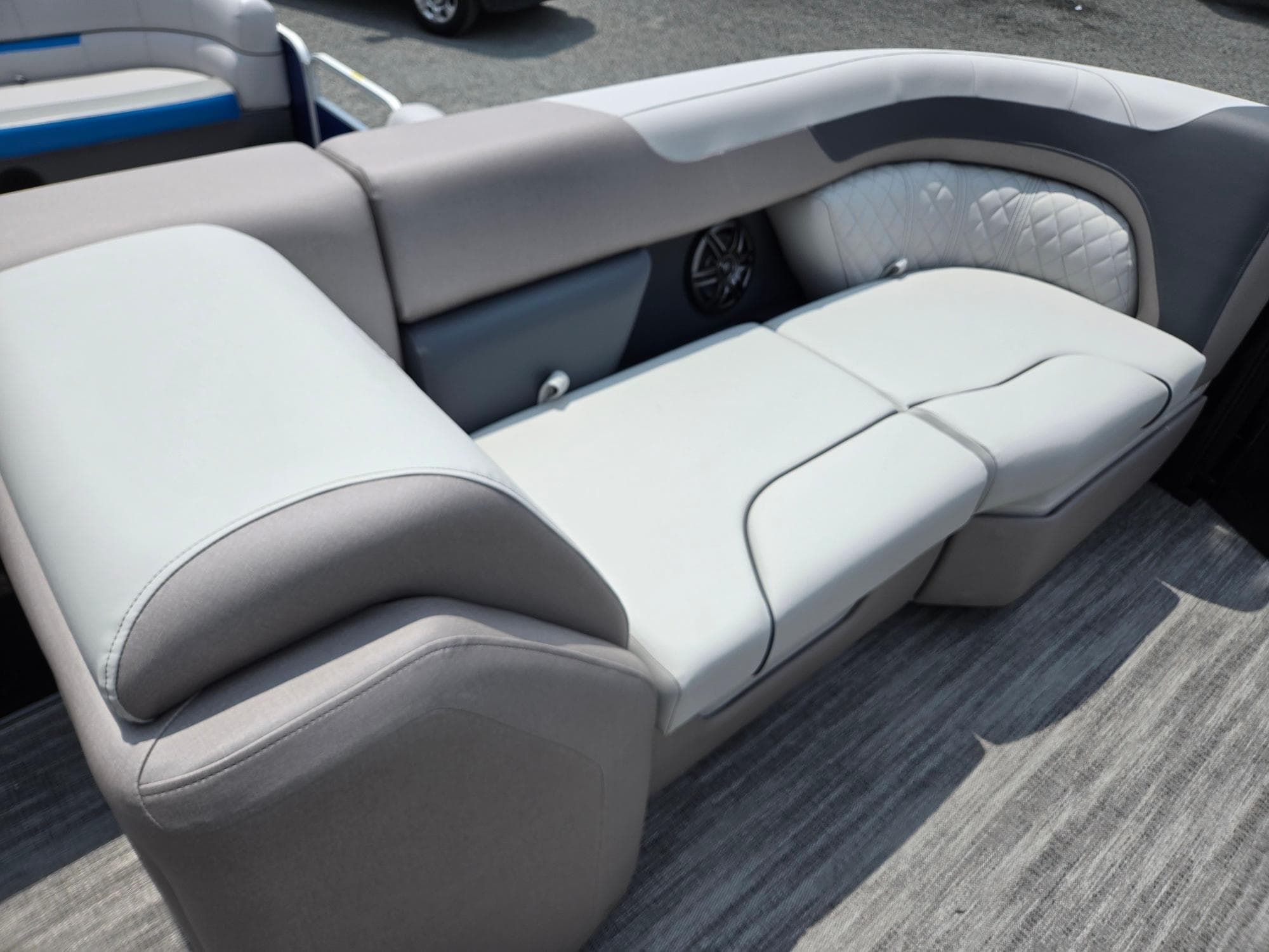 Luxurious seating on 2026 Godfrey Sweetwater 2286 QS pontoon boat.