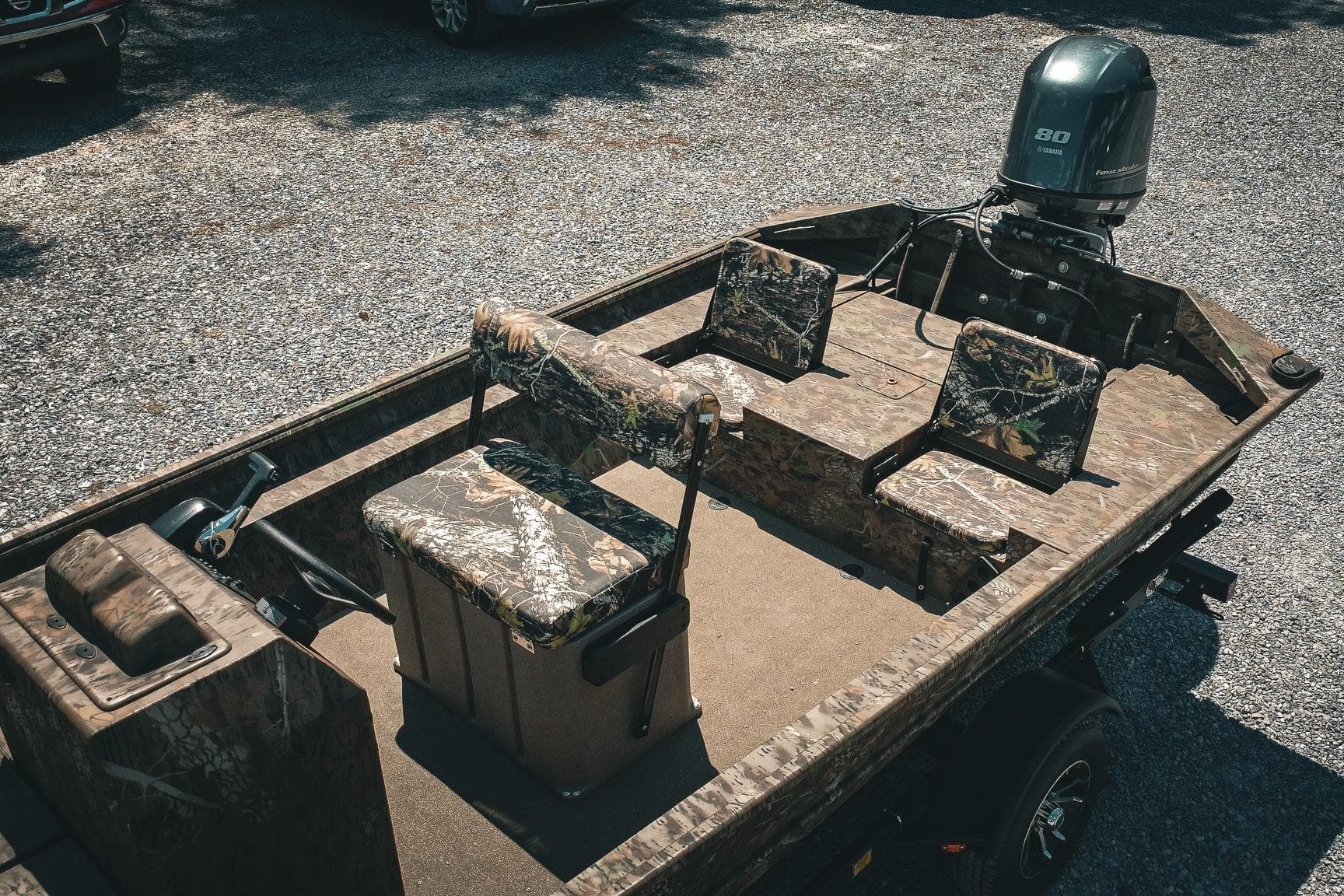 2026 G3 Gator Tough 18 CCJ boat with camo seats and Yamaha outboard motor.