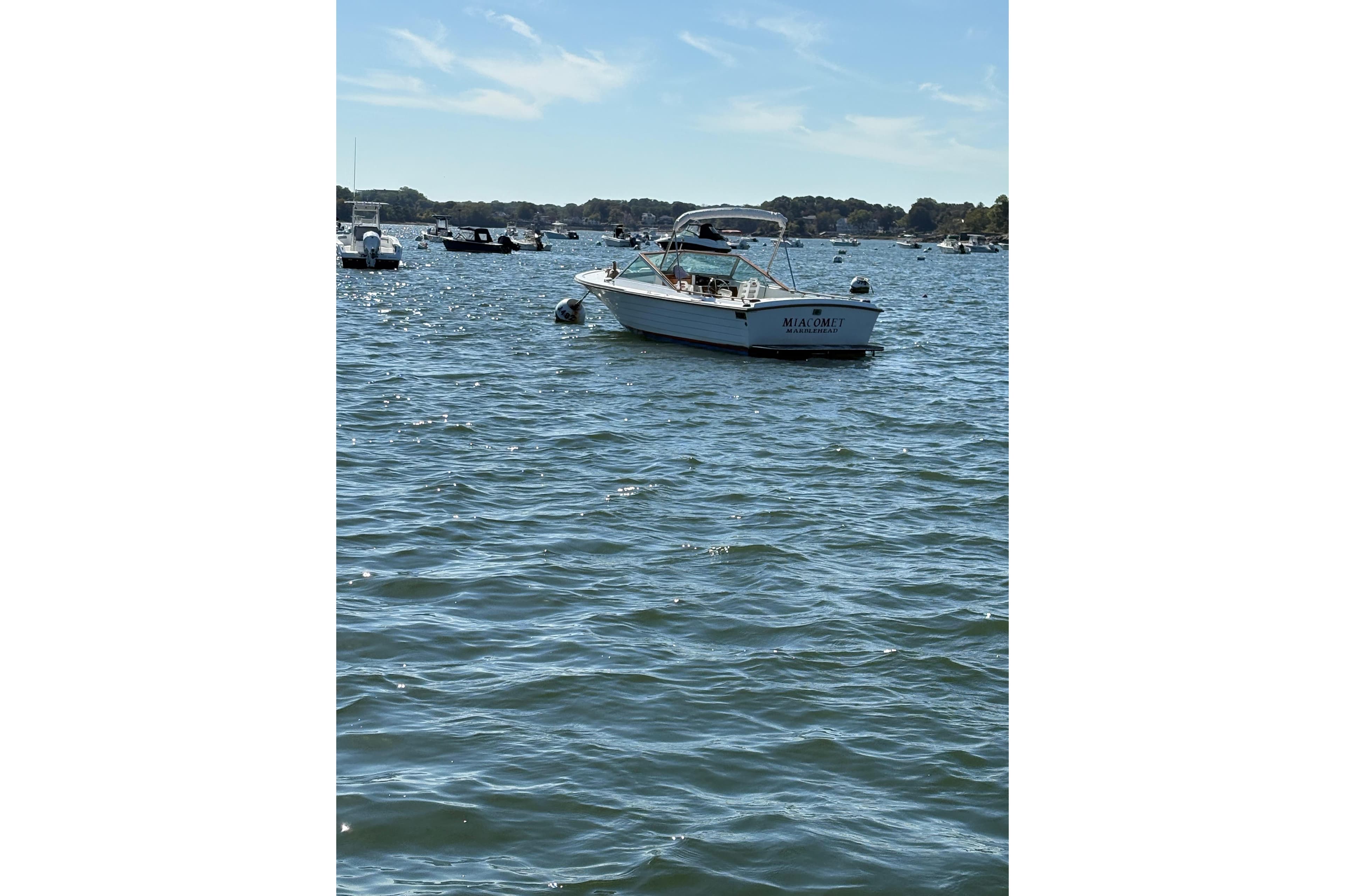 1978 Lyman 24 Sportsman boat on a sunny lake with other boats in the background.