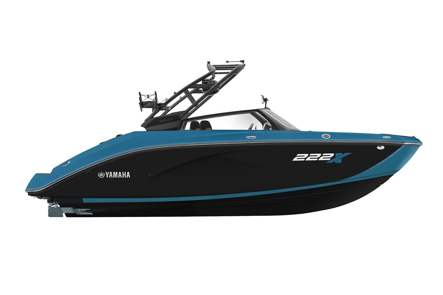 Manufacturer Provided Image: 2026 Yamaha Boats 222XD, sleek black and blue design, side view.