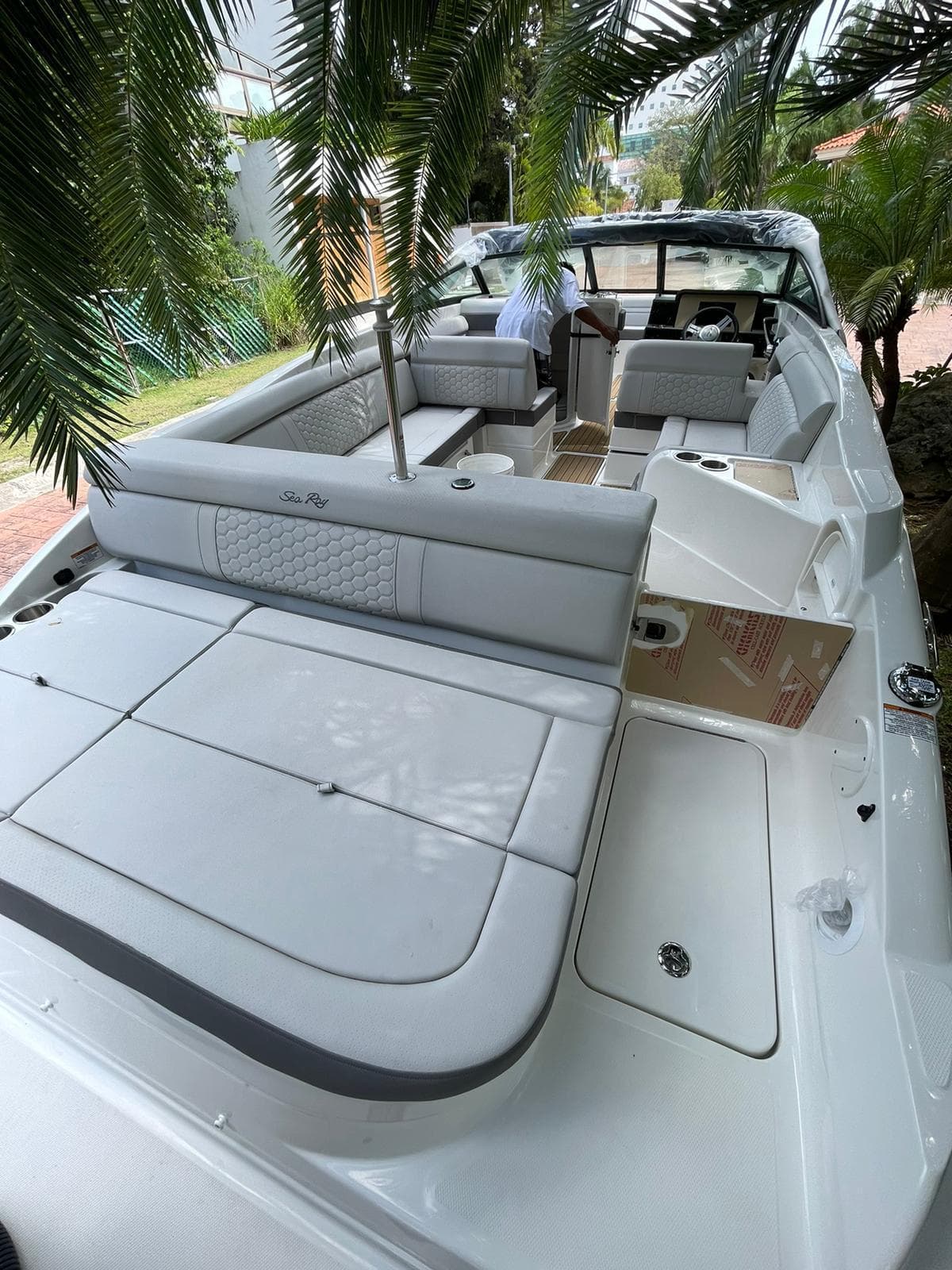 2023 Sea Ray SDX 270 Outboard boat with spacious seating and sleek design.