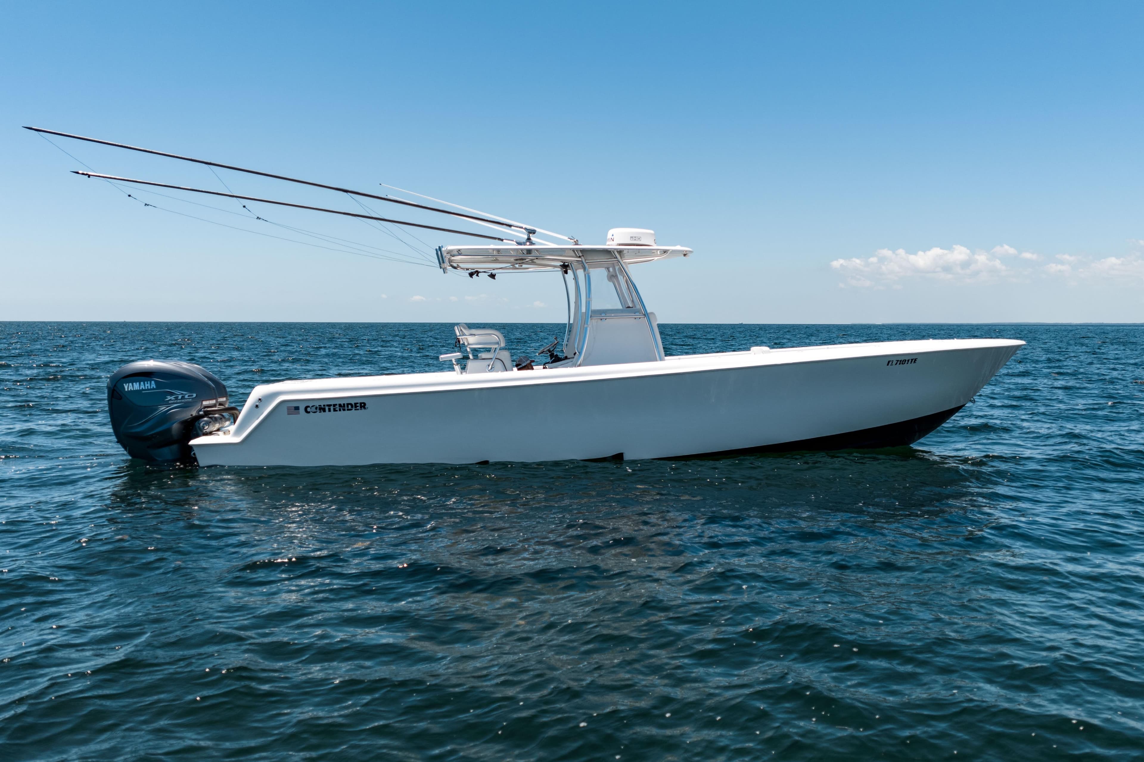 2022 Contender 35 ST boat on open water with Yamaha engine.
