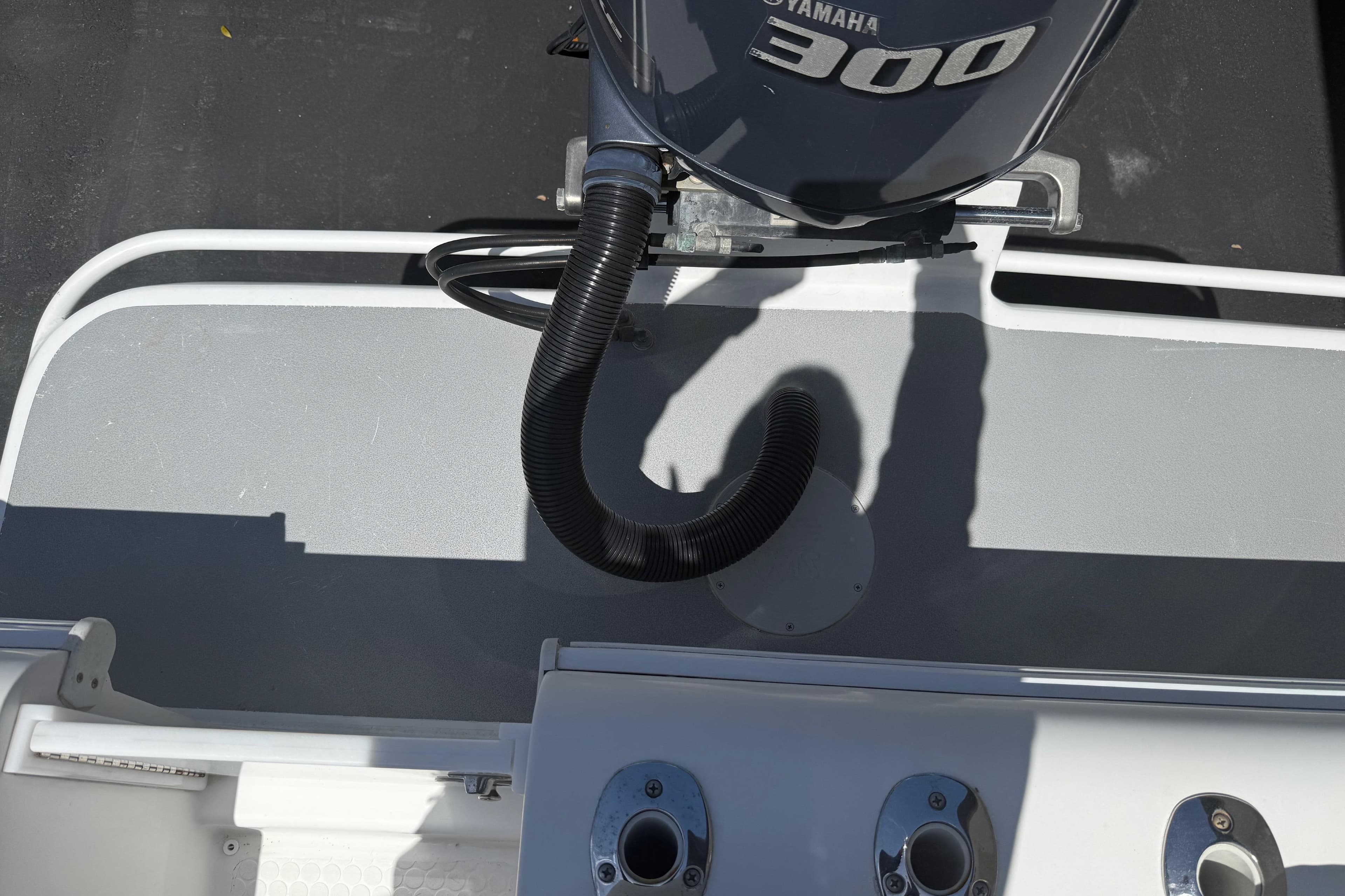 Boat engine area of 2015 Concept 27 with Yamaha 300 motor.