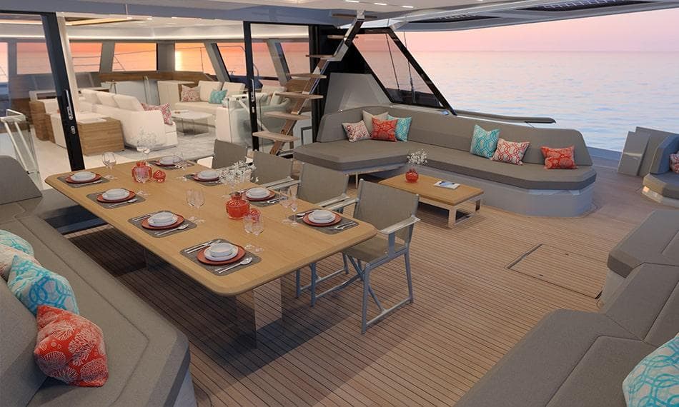 Luxurious interior of Fountaine Pajot Thira 80 yacht, 2026 model.