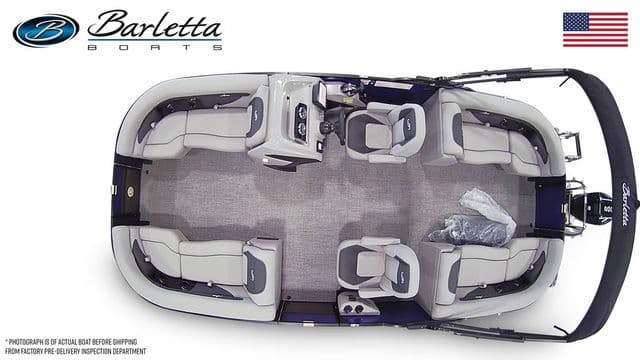 Top view of 2026 Barletta Aria 22QC boat with spacious seating layout.