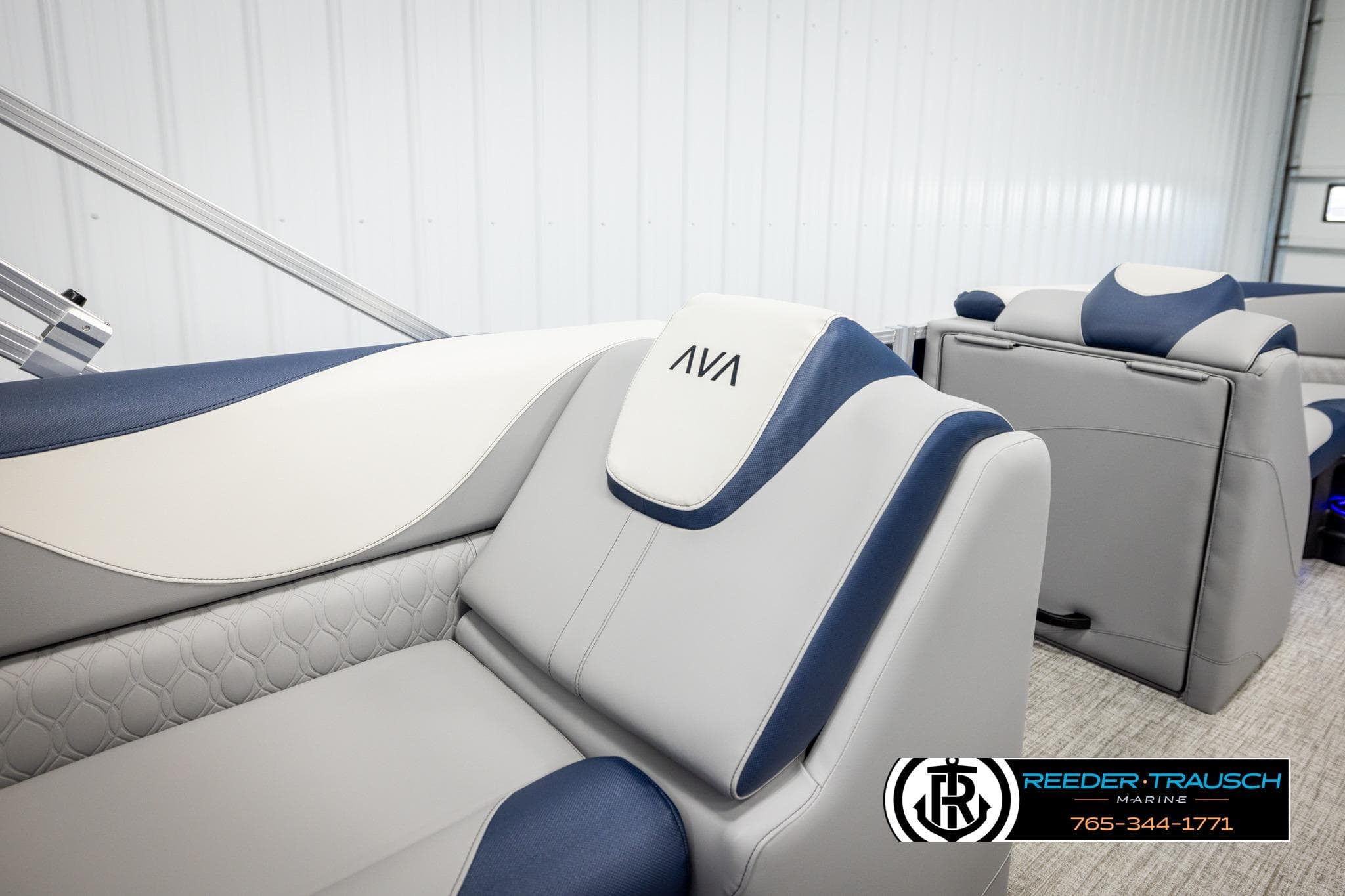 2026 Avalon LSZ VRB boat interior with luxurious seating and modern design.