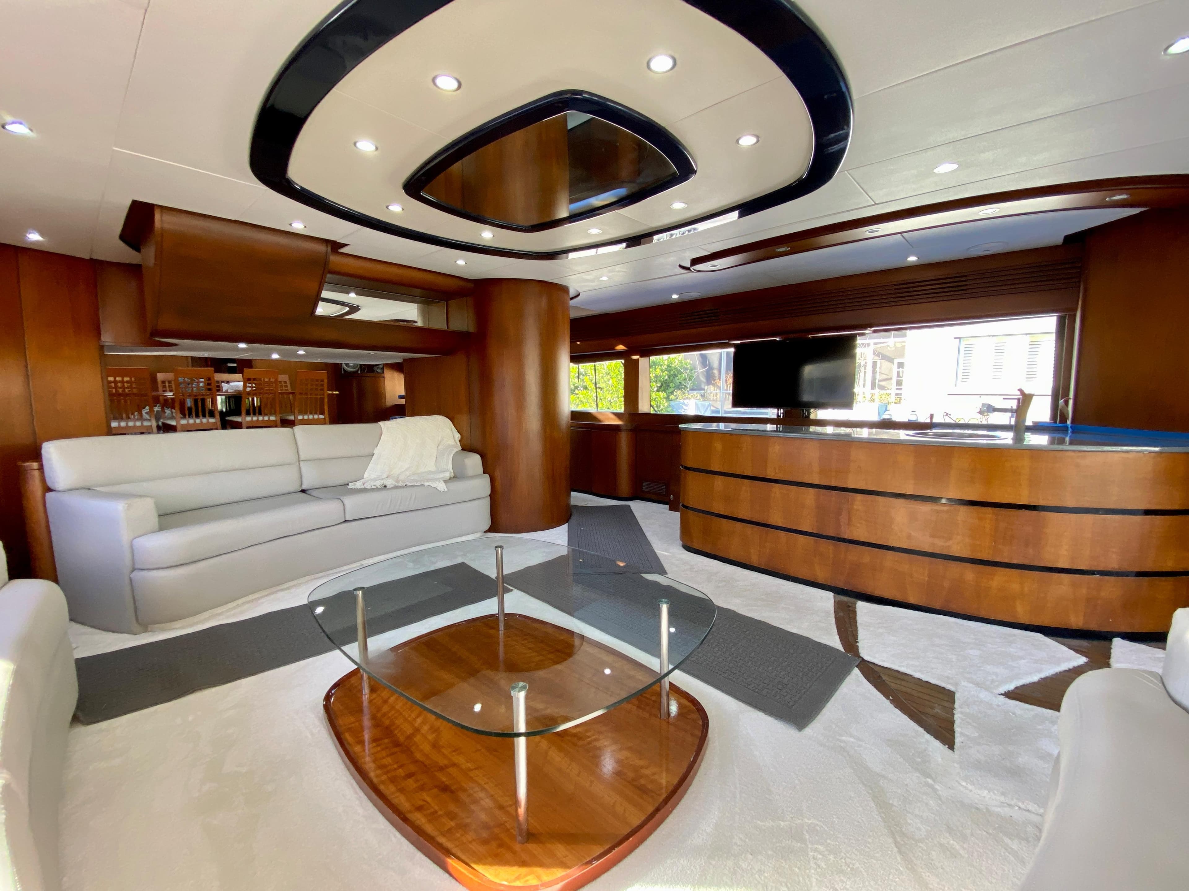 Luxurious interior of 2007 Rodriquez 80 Widebody yacht with modern furnishings and elegant design.