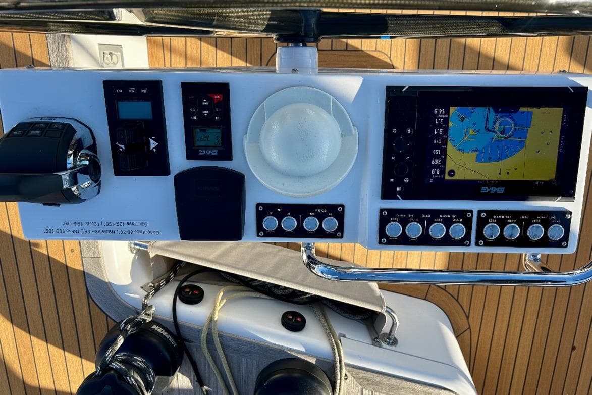 Control panel of a 2022 Solaris 55 yacht with navigation display and controls.
