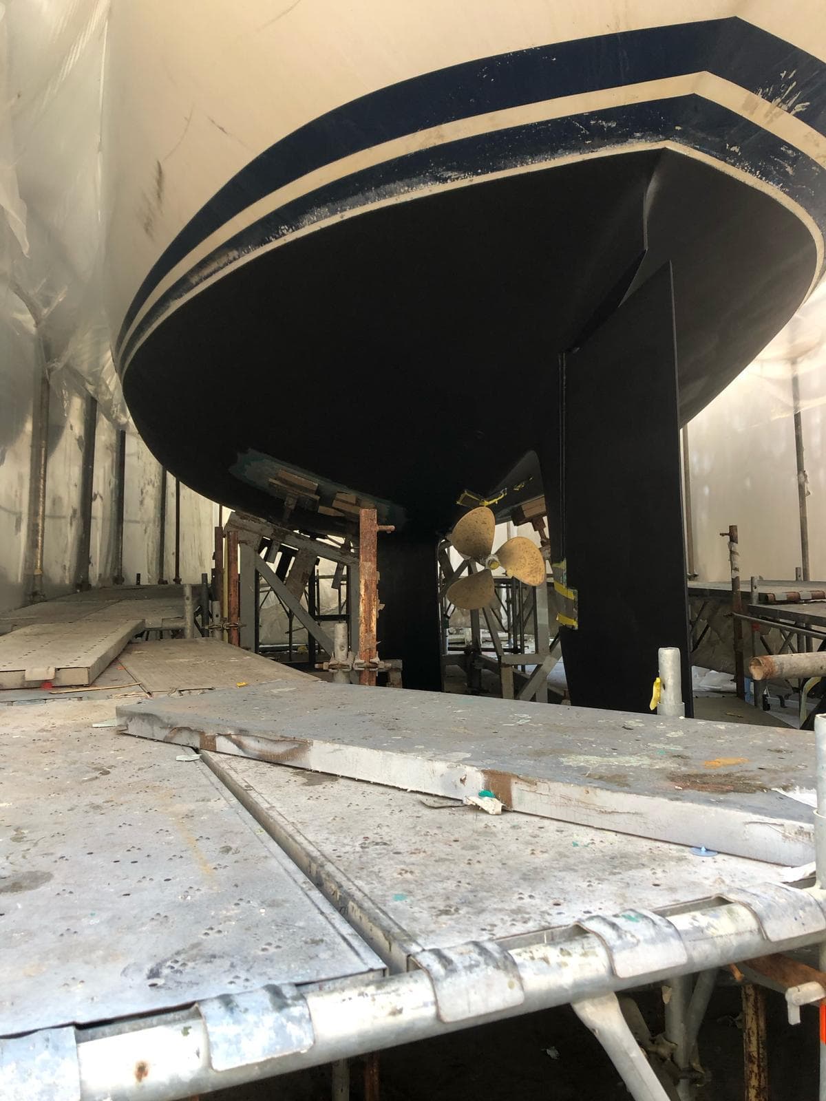 1990 Nauticat NC 521 sailboat in a shipyard.