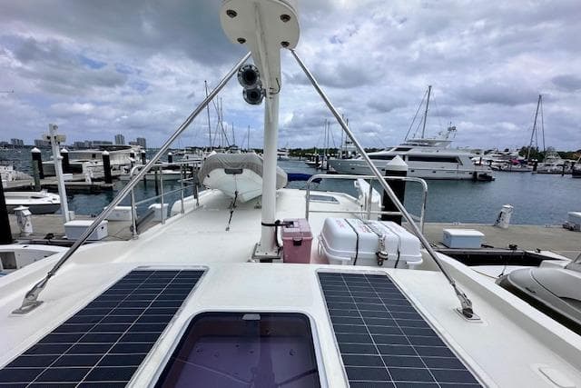 Nordhavn 41 Yacht 2022 docked with solar panels.