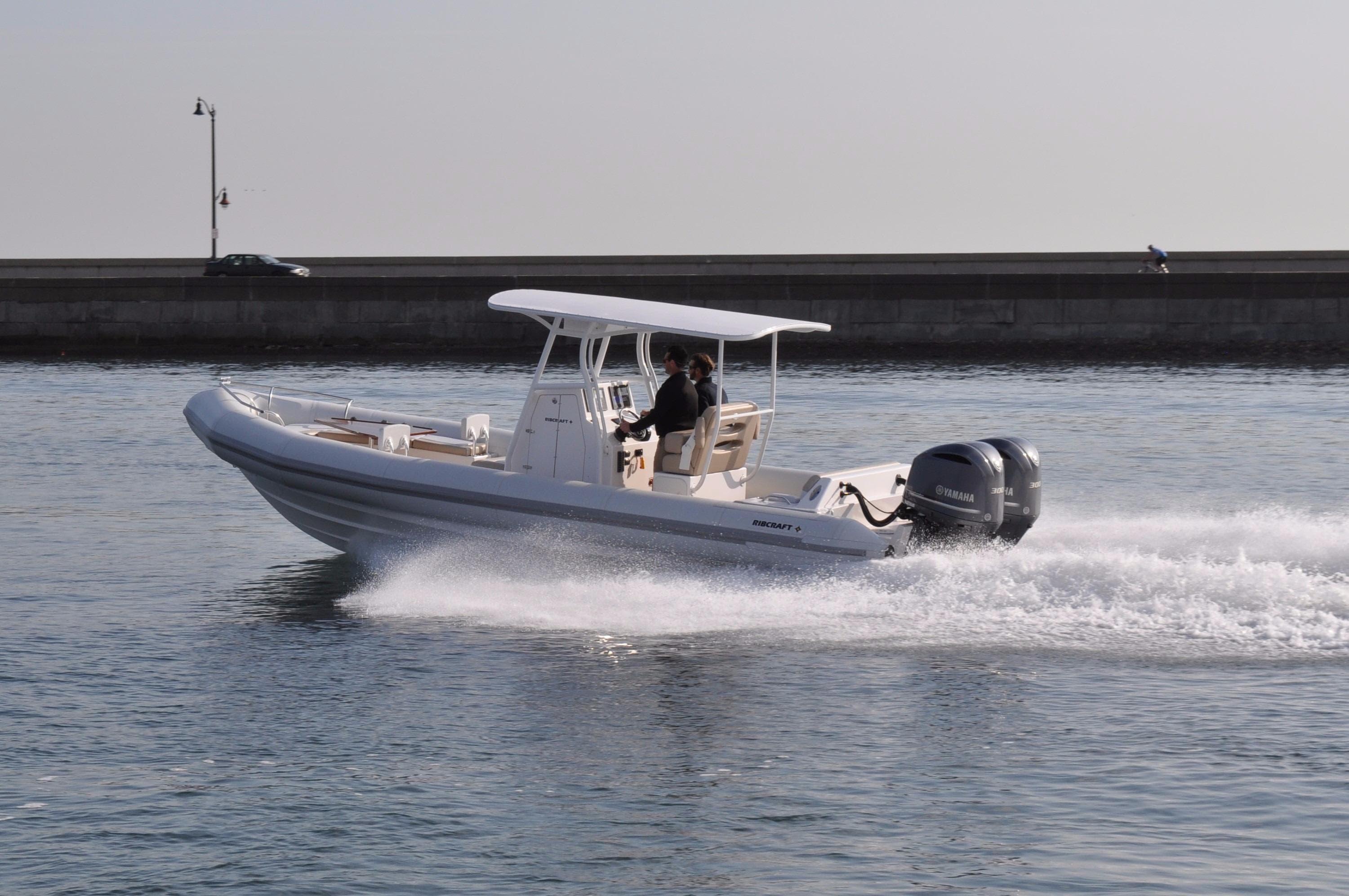 2024 Ribcraft 9.0 boat cruising on water with Yamaha outboard motor.