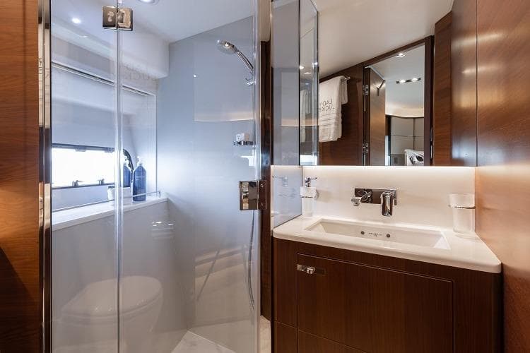 Luxurious bathroom in 2017 Princess 75 Motor Yacht with modern fixtures and elegant design.