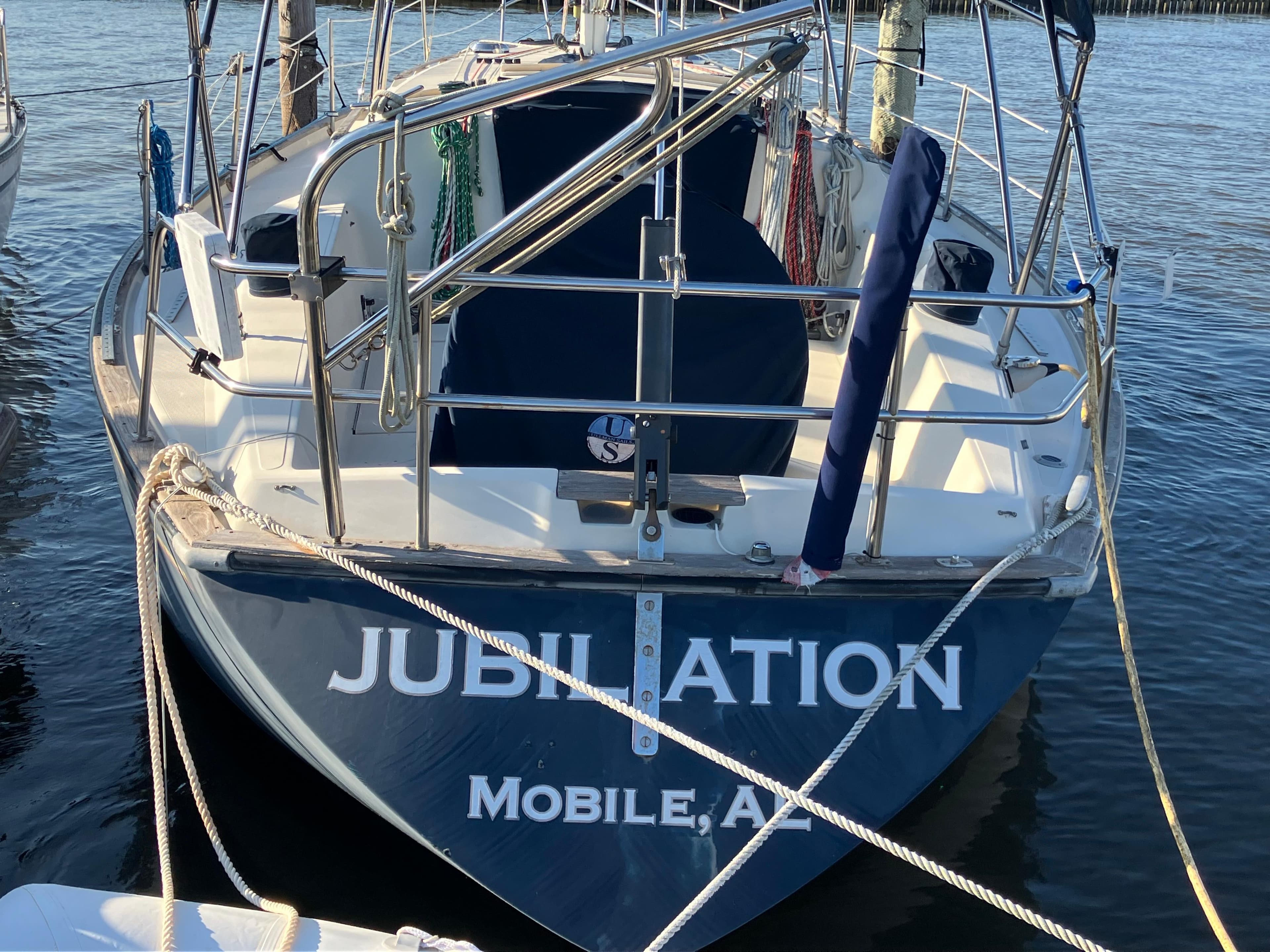 S2 11.0A sailboat named "Jubilation" docked in Mobile, Alabama, 1981 model.