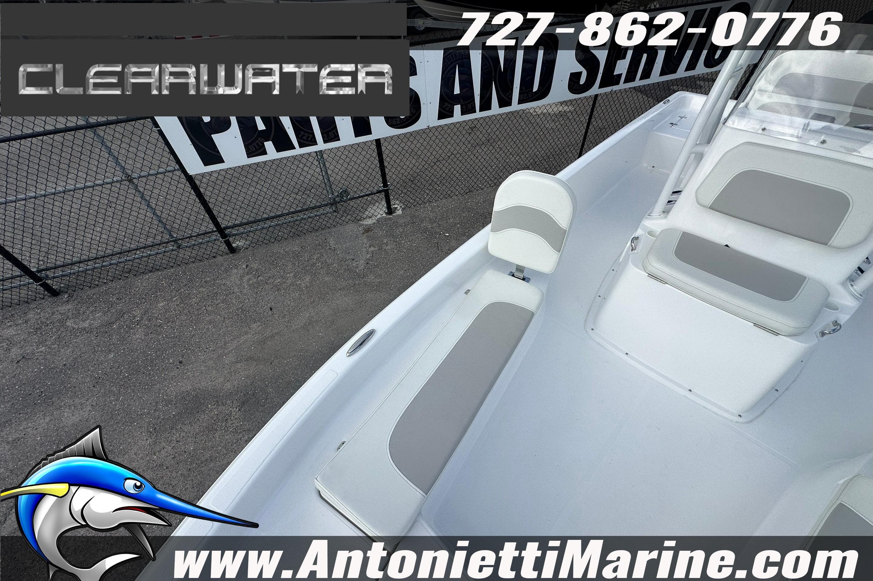 2026 Clearwater 2100 Bay boat interior with seating, displayed by Antonietti Marine.