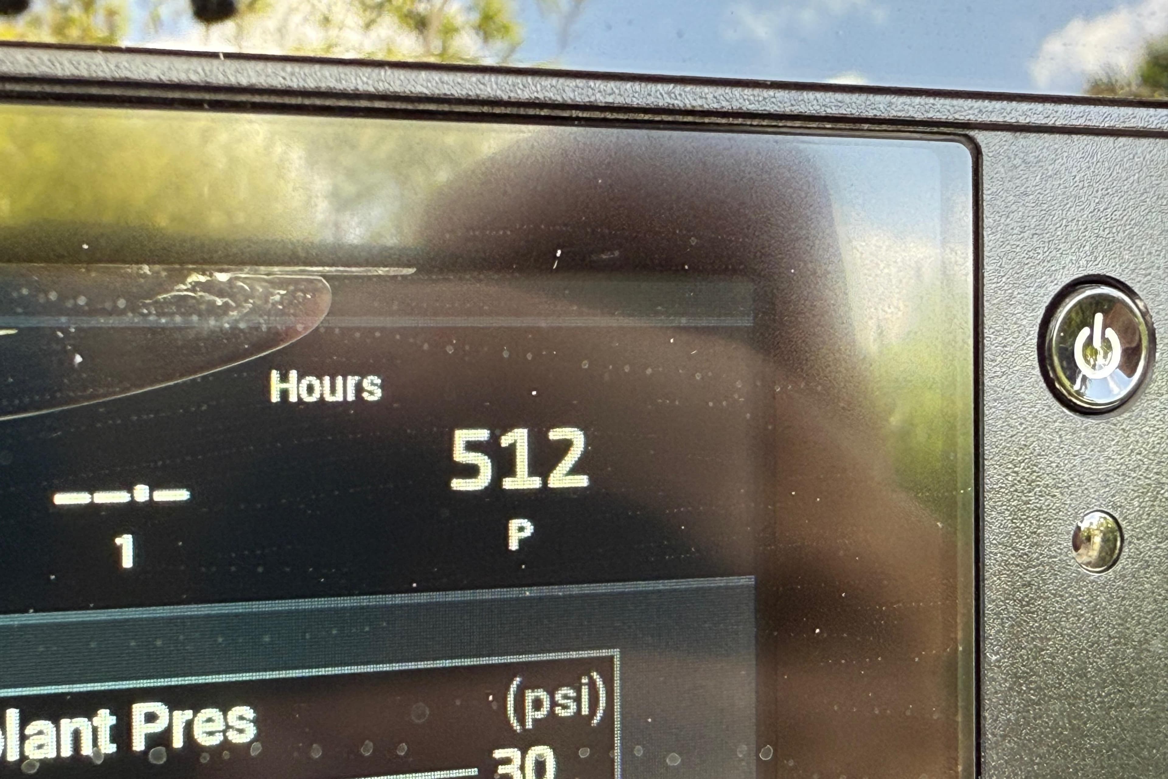 Display showing 512 hours on a 2021 P Open 232 Center Console.