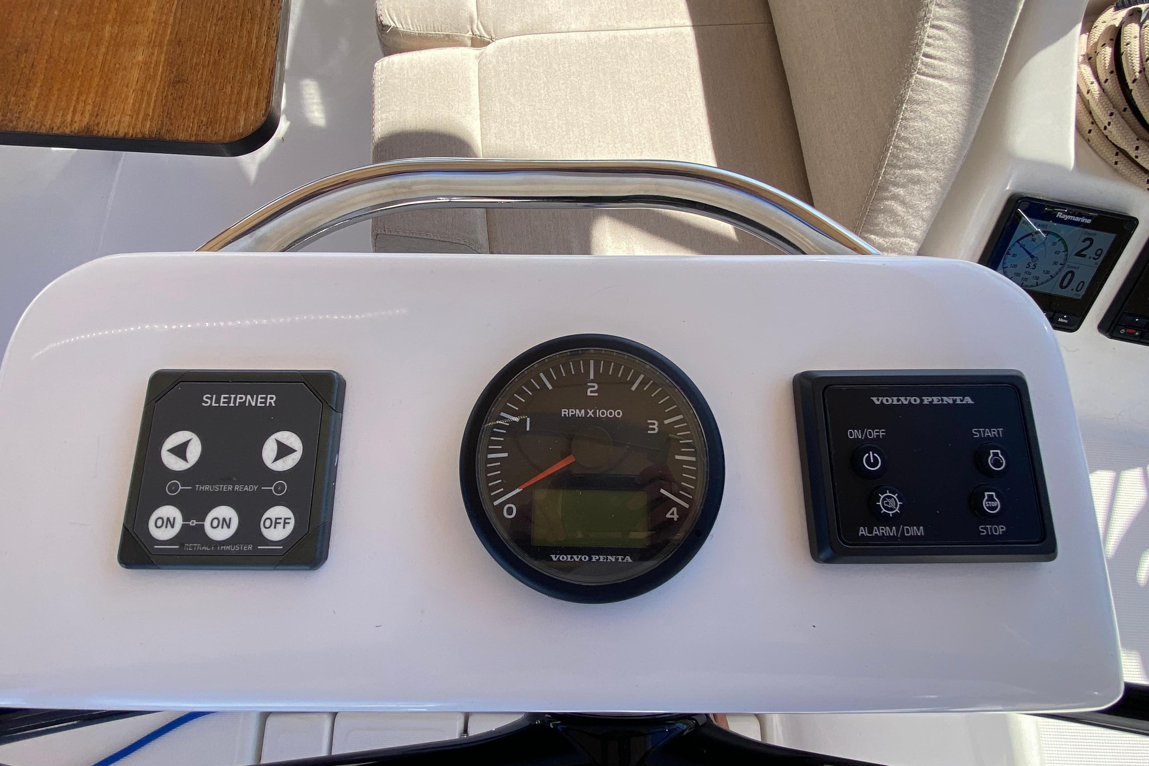 Control panel of Dufour 390 yacht, year 2022.