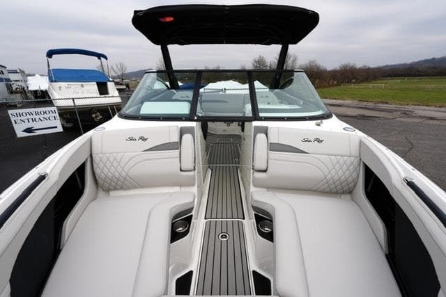 2026 Sea Ray SLX 260 boat interior with luxurious seating and sleek design.