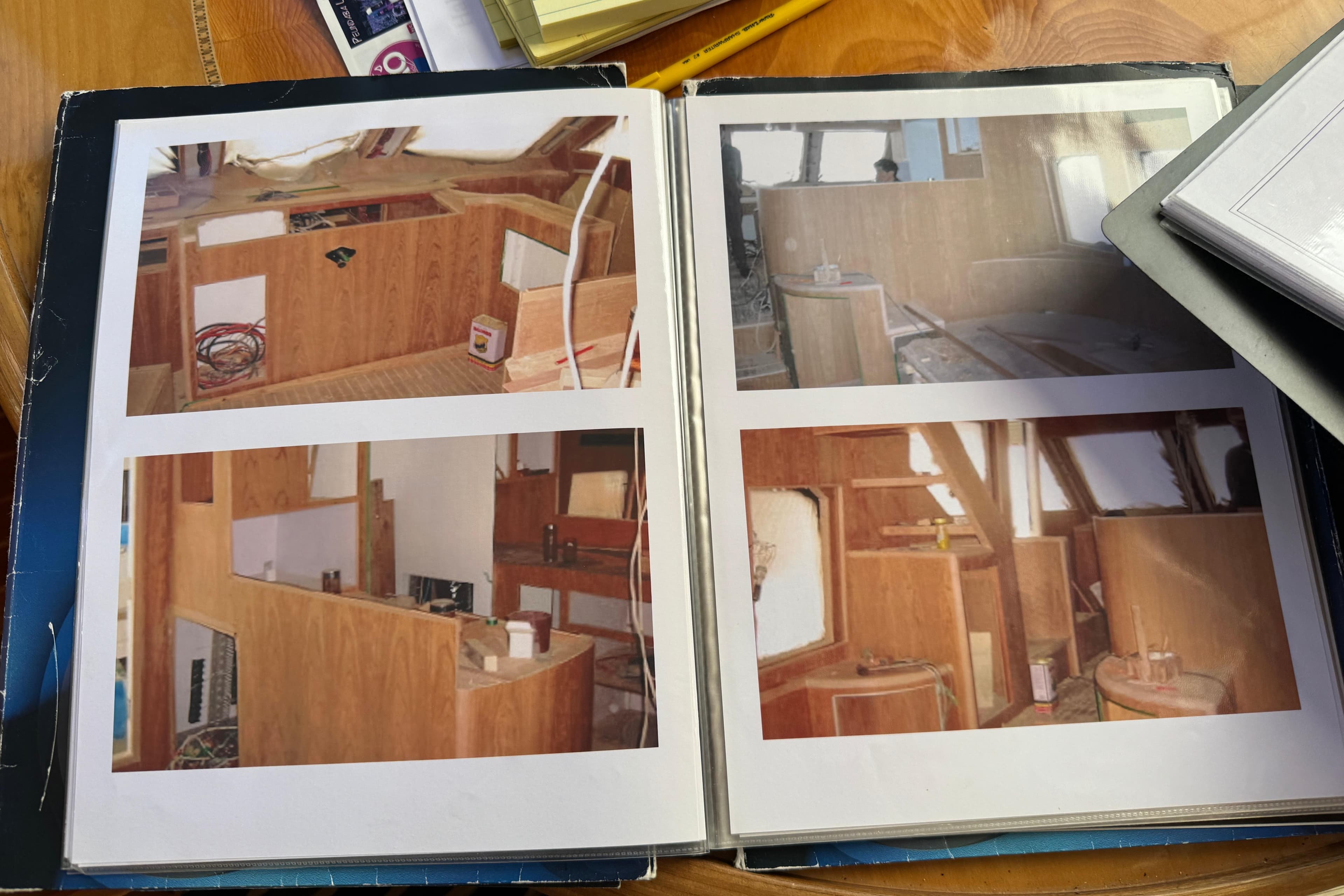 Interior construction photos of a 2003 Altima 55 Pilothouse yacht.