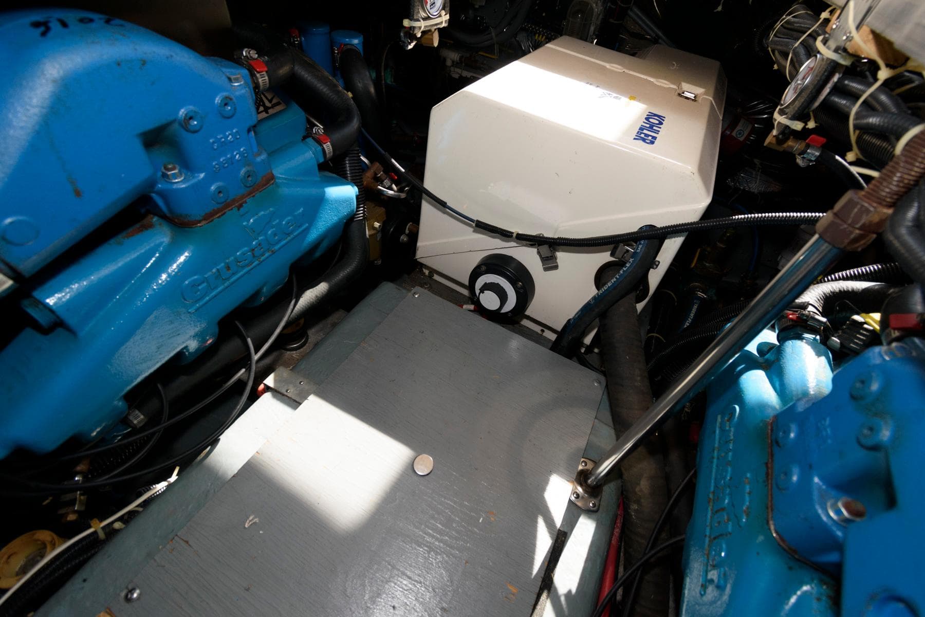 Engine room of 1997 Carver 400 Cockpit Motor Yacht.
