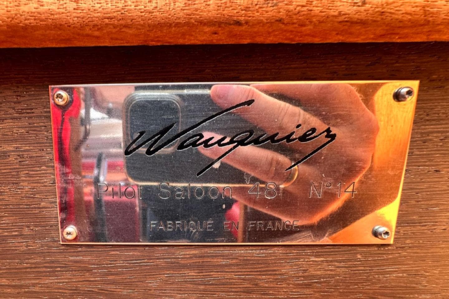 Plaque of 2021 Wauquiez Pilot Saloon 48, number 14, made in France.
