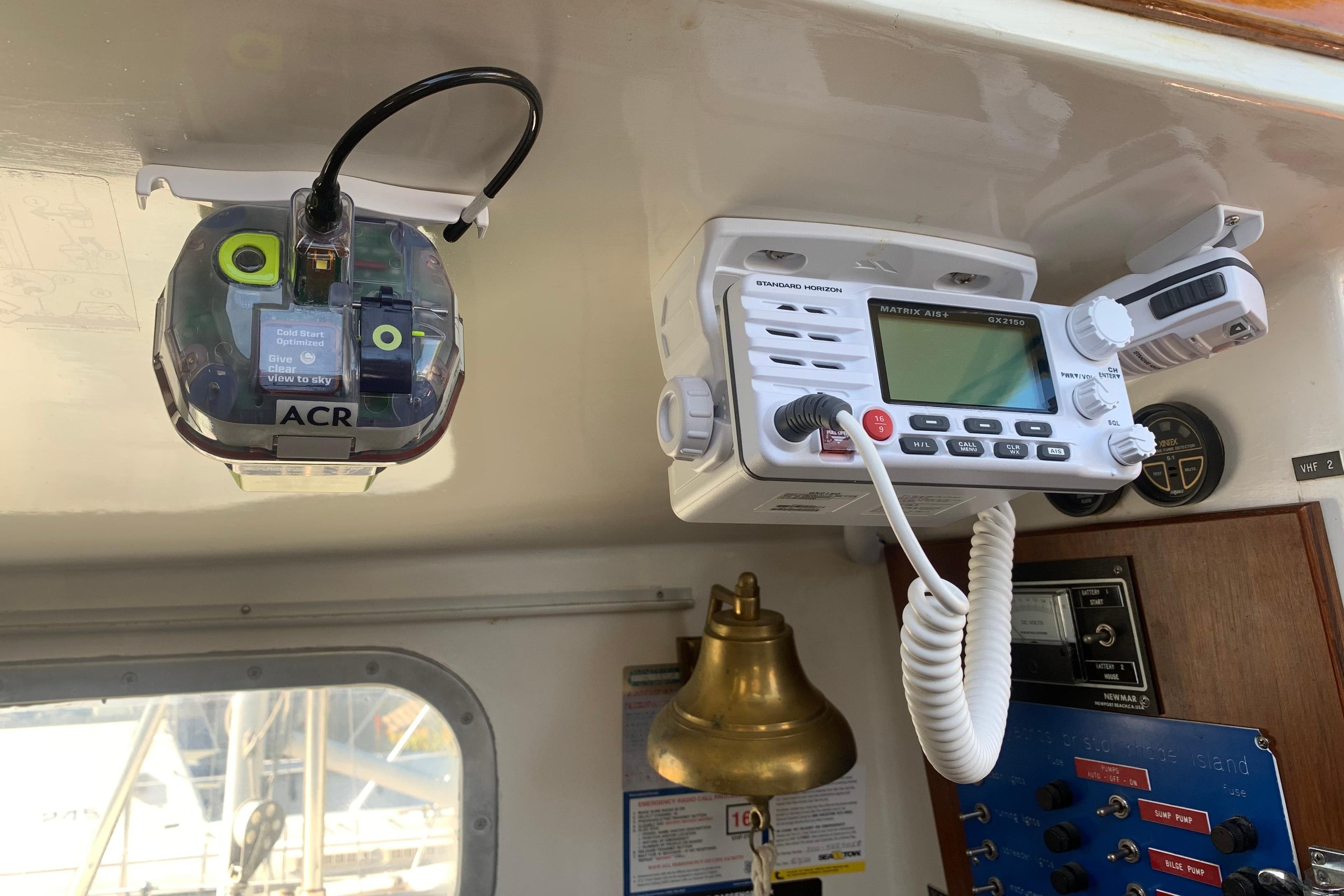 1973 Bristol 40 yacht interior with radio equipment and navigation tools.