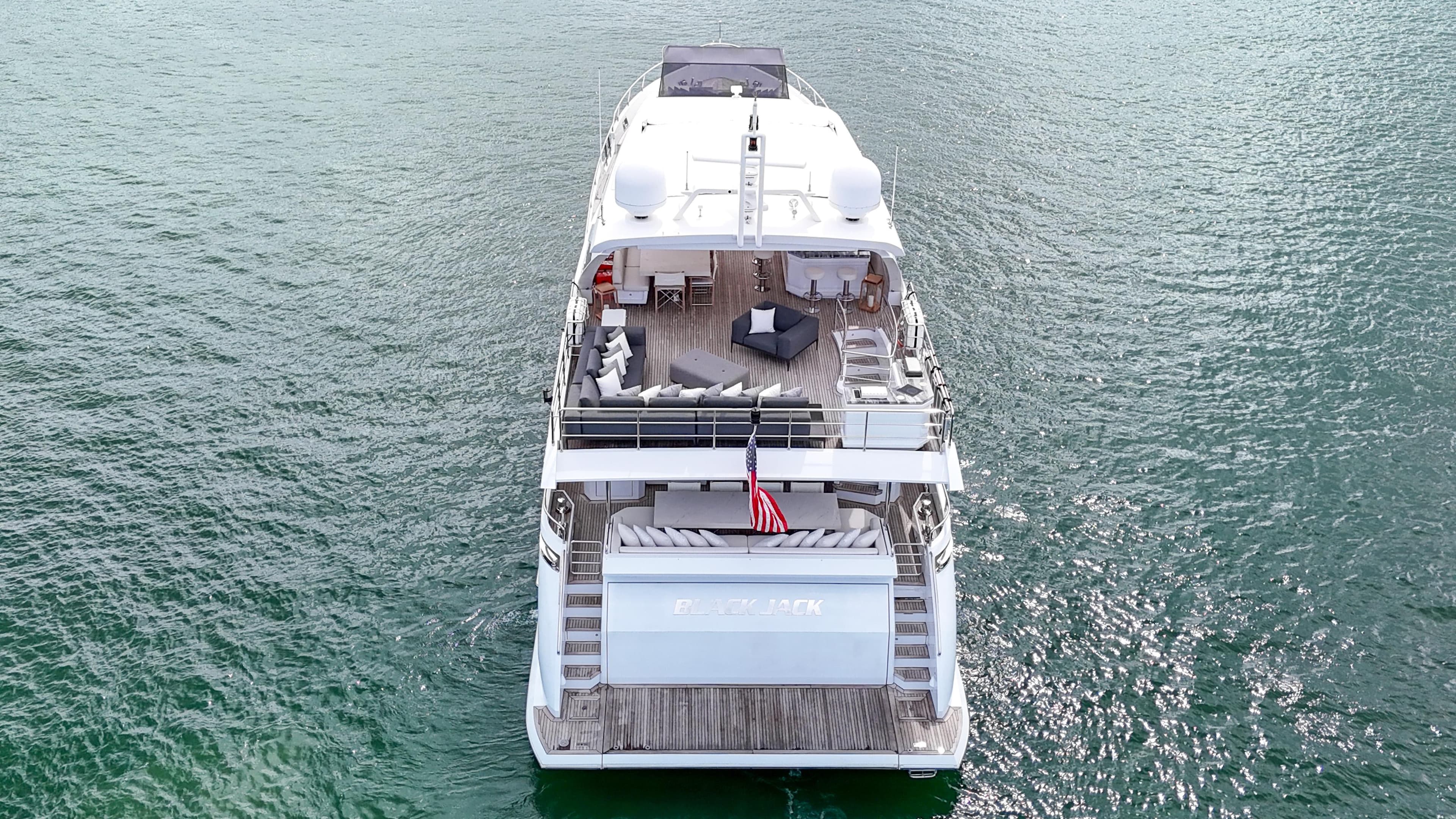 Aerial view of 2017 Azimut 95 Raised Pilothouse yacht on open water.