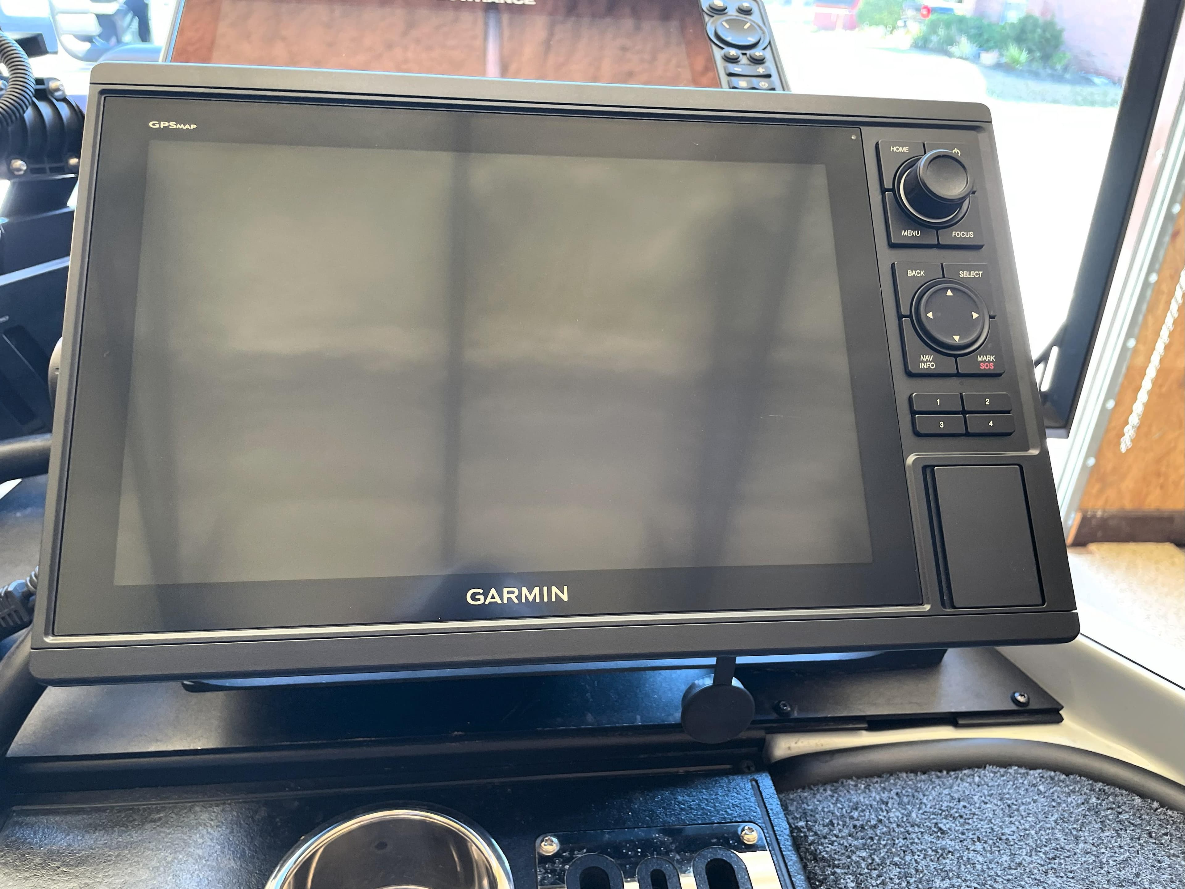 Garmin display on 2023 Ranger Z520R 55th Anniversary Limited Edition boat dashboard.