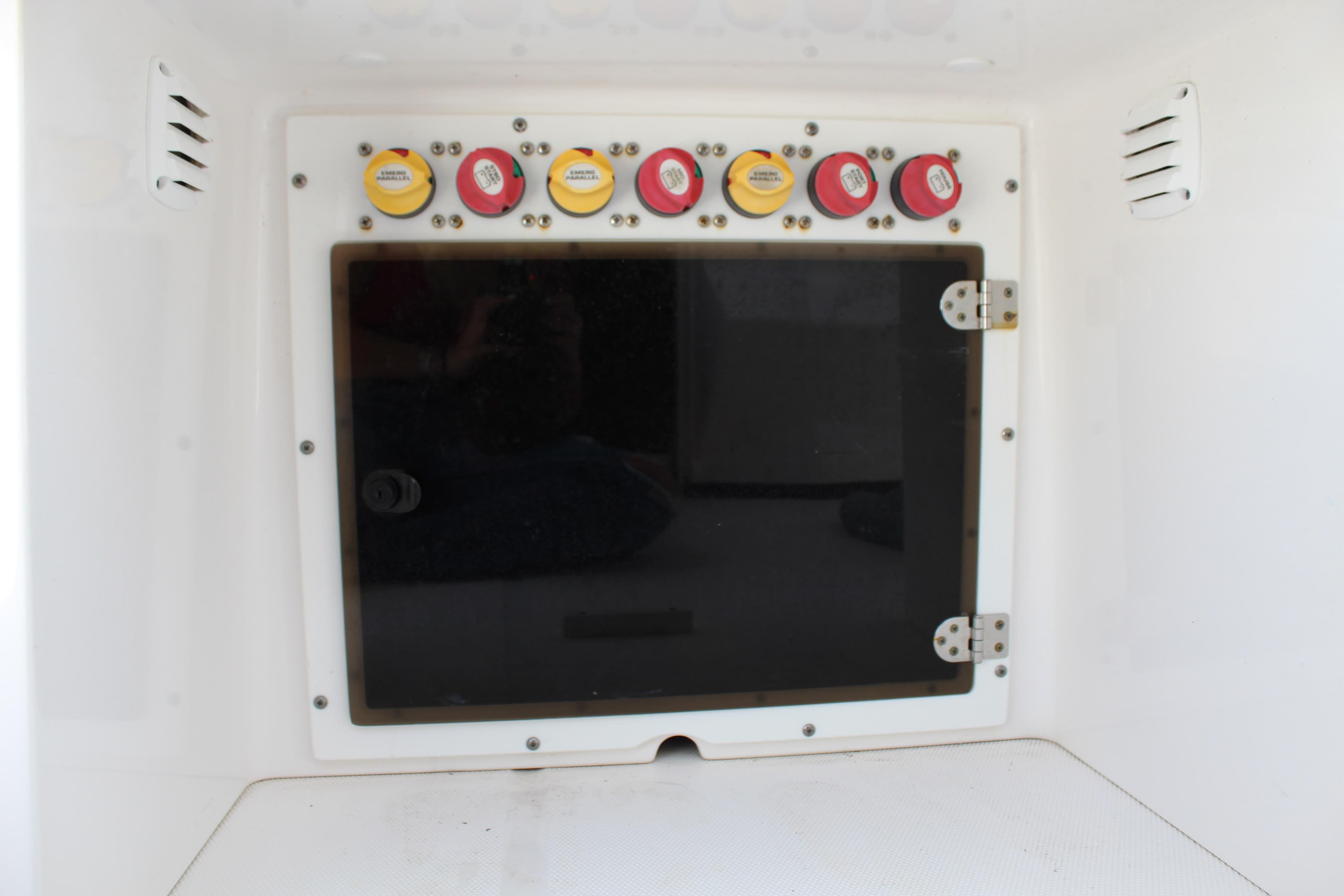 Electrical panel with switches on a 2016 Edgewater 370CC boat.