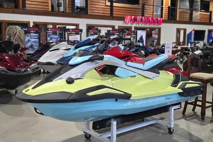 2026 Yamaha WaveRunner JetBlaster PRO 3-Up displayed in a showroom.