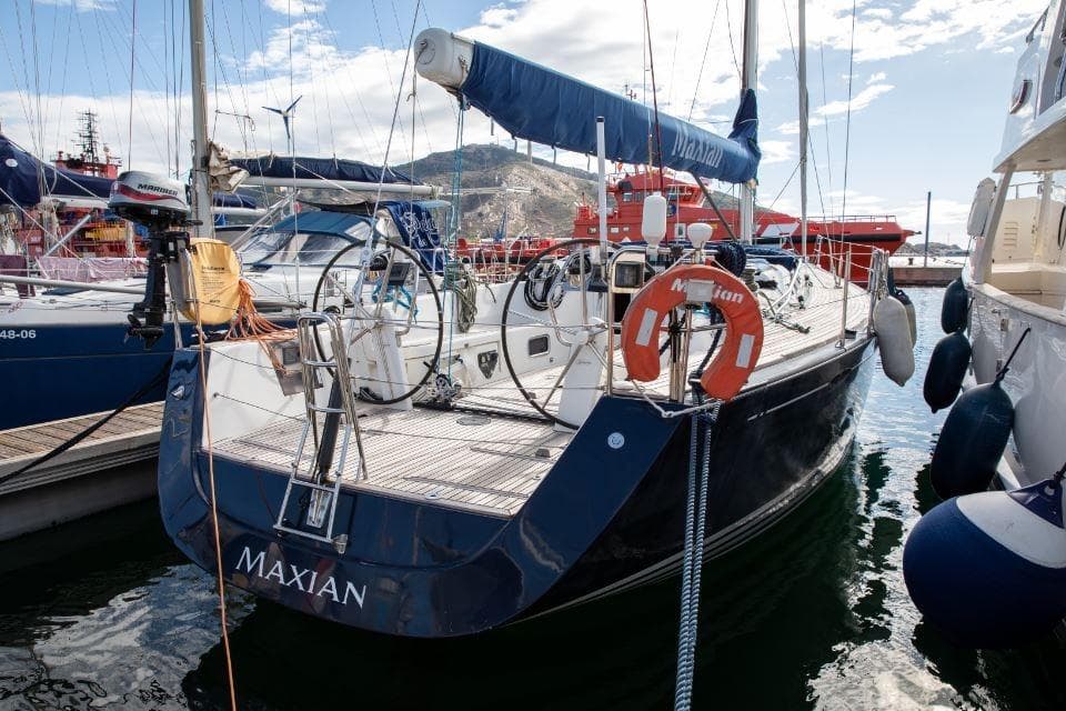 2005 X-Yachts 50 sailboat docked in marina, featuring sleek design and modern equipment.
