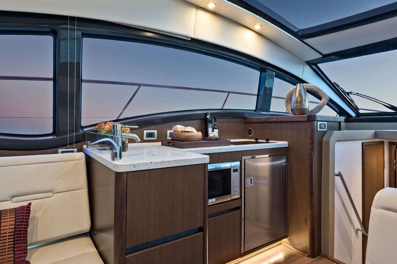 Manufacturer Provided Image: 2018 Sea Ray Fly 400 yacht interior kitchen with modern appliances and sleek design.